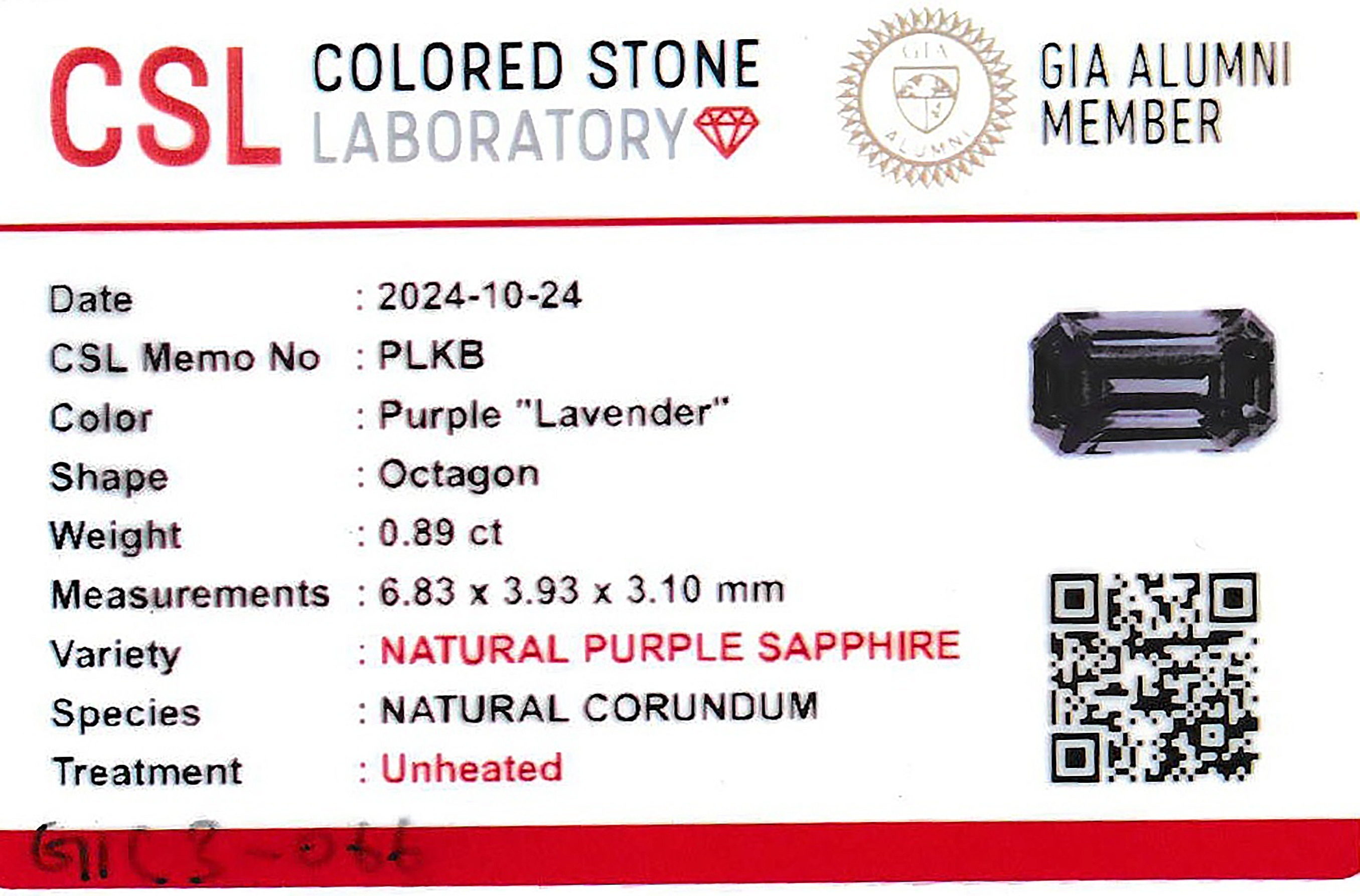 0.89 Ct. Violet Sapphire from Ceylon (Sri Lanka)