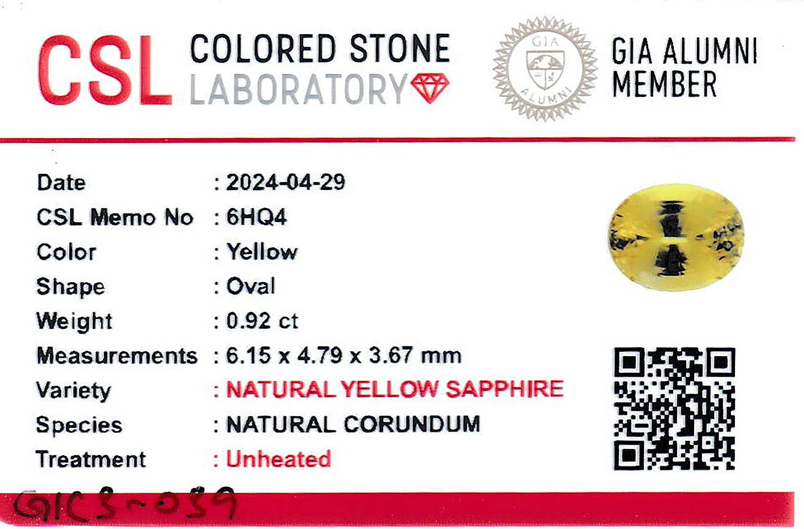 0.92 Ct. Yellow Sapphire from Ceylon (Sri Lanka)