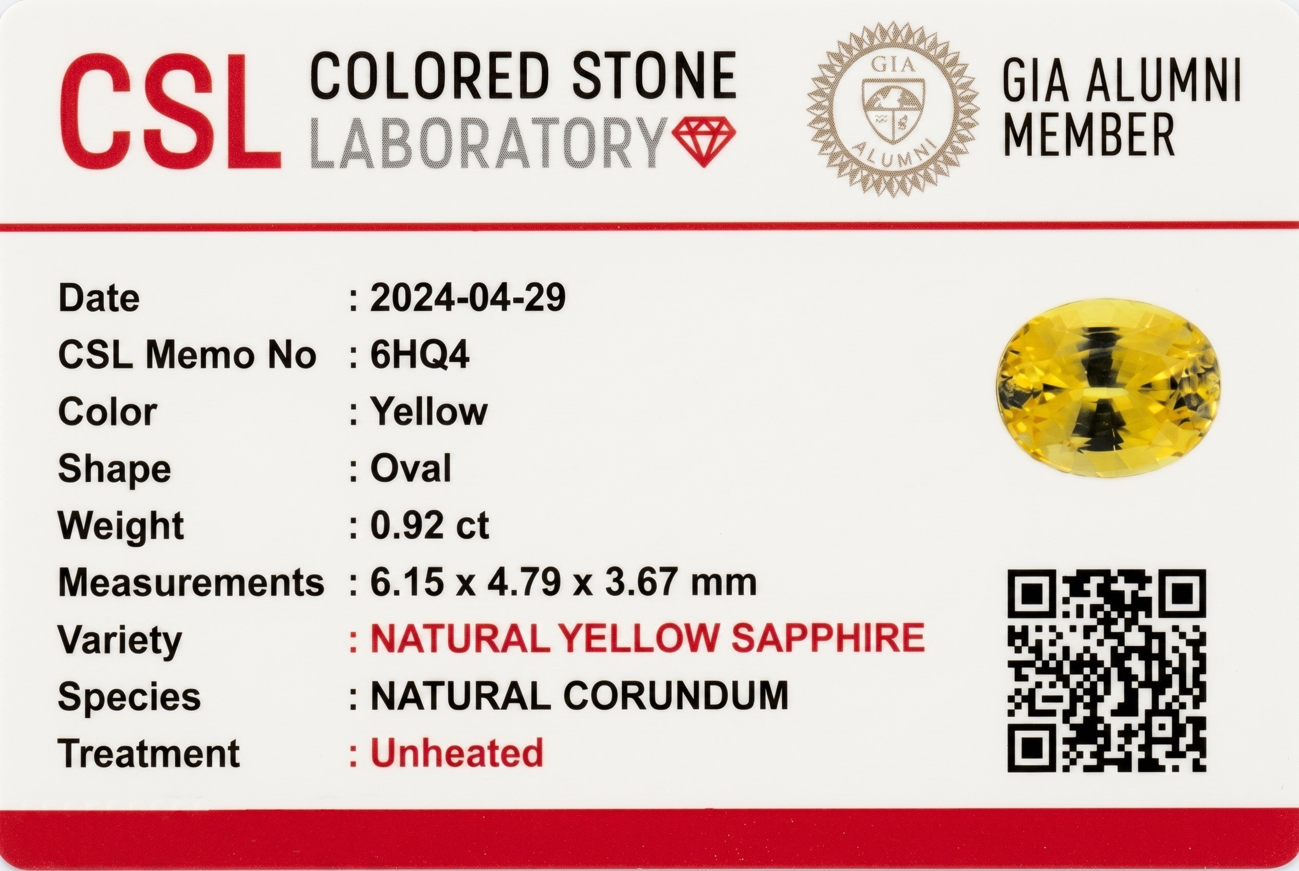 0.92 Ct. Yellow Sapphire from Ceylon (Sri Lanka)