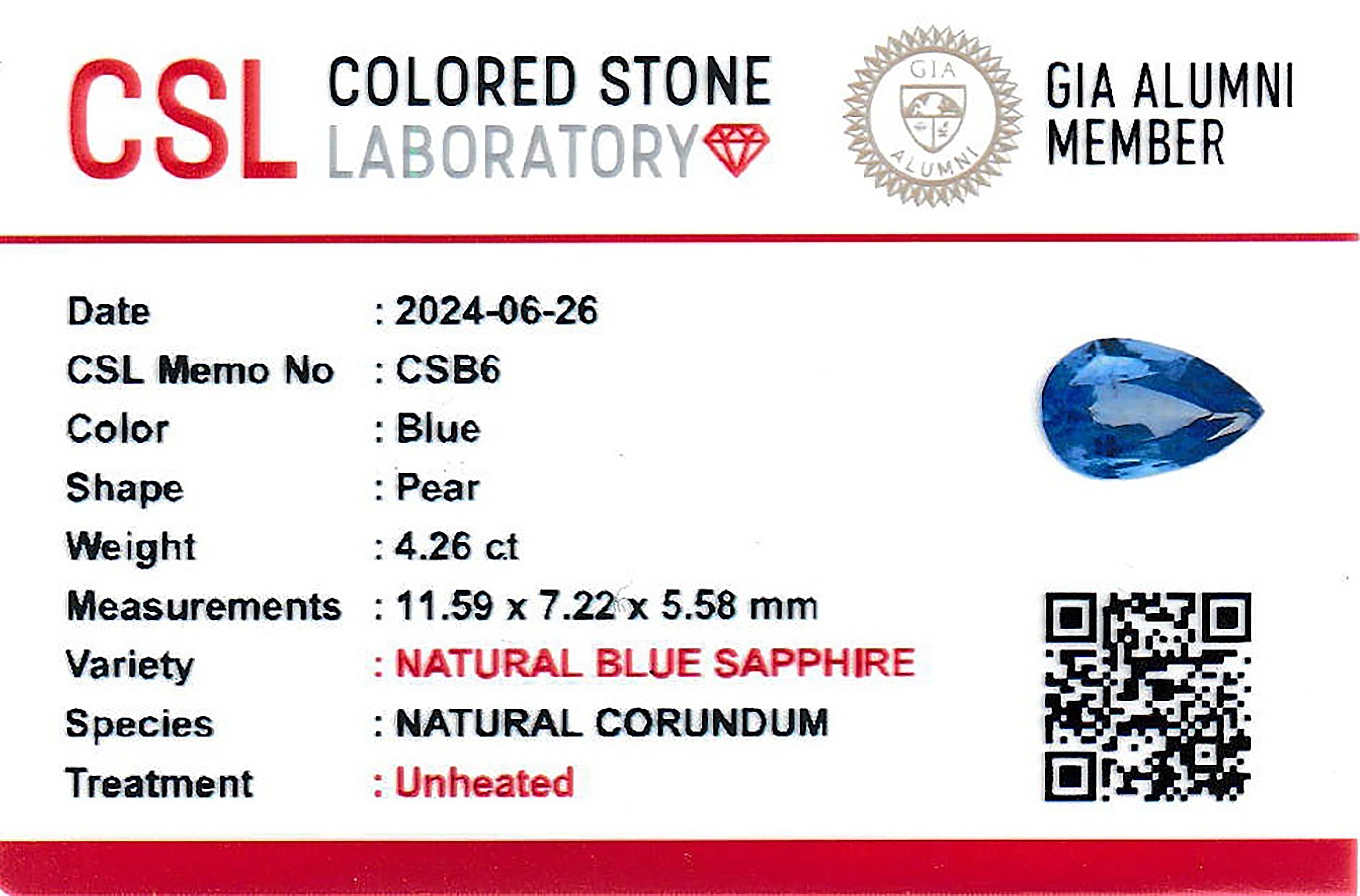 4.27 Ct. Blue Sapphire from Ceylon (Sri Lanka)