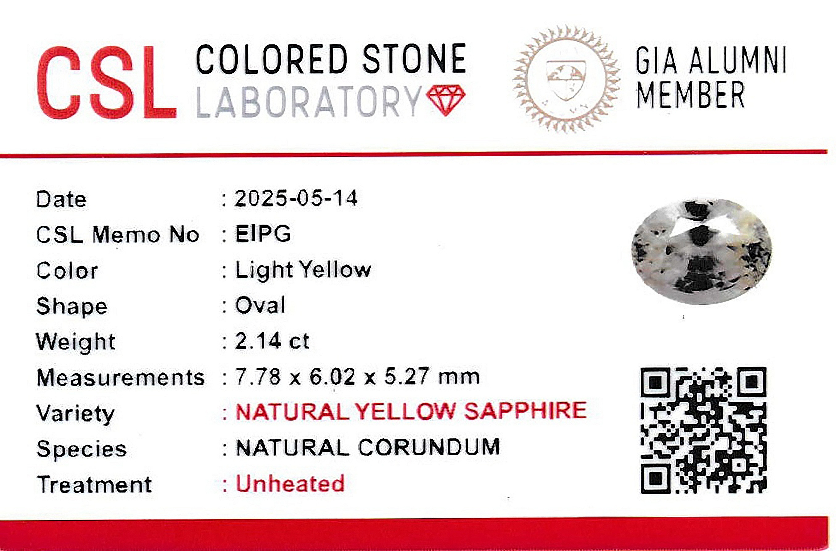 2.14 Ct. Yellow Sapphire from Ceylon (Sri Lanka)