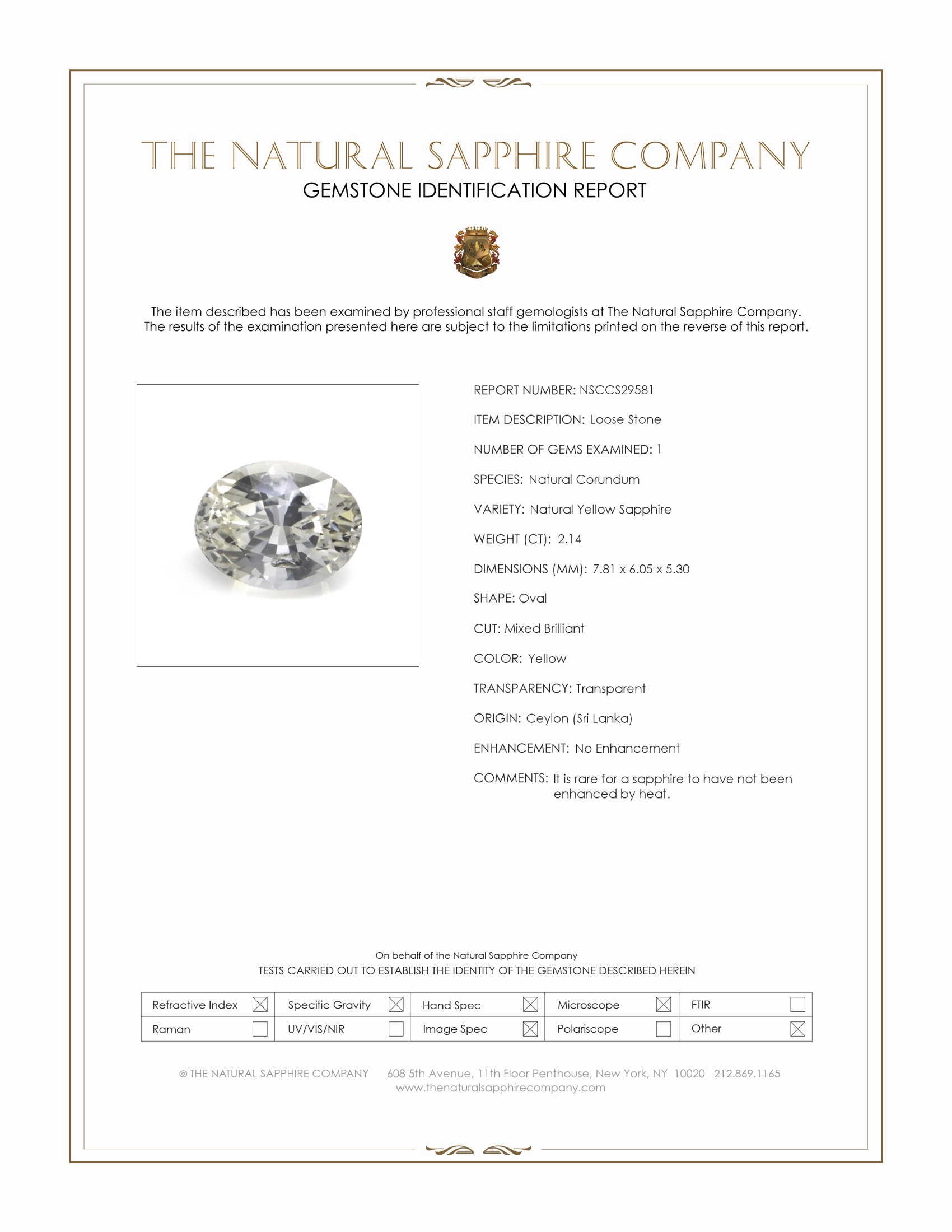2.14 Ct. Yellow Sapphire from Ceylon (Sri Lanka)