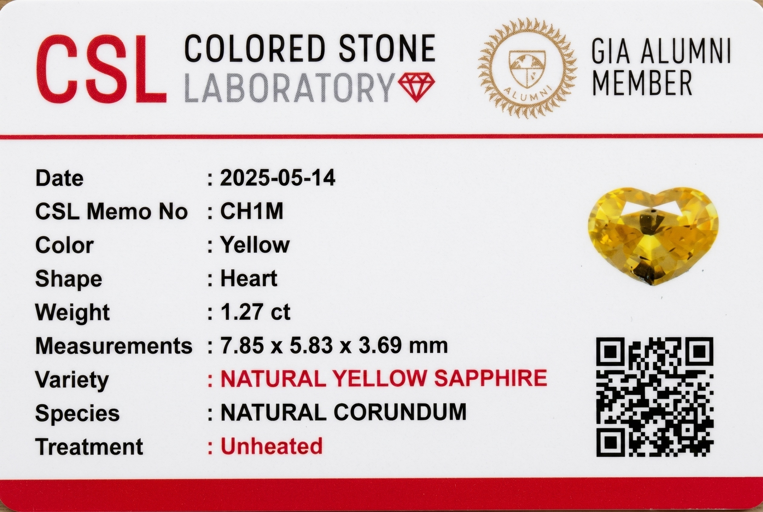 1.28 Ct. Yellow Sapphire from Ceylon (Sri Lanka)