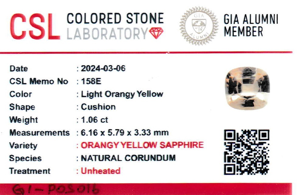 1.04 Ct. Peach Sapphire from Ceylon (Sri Lanka)