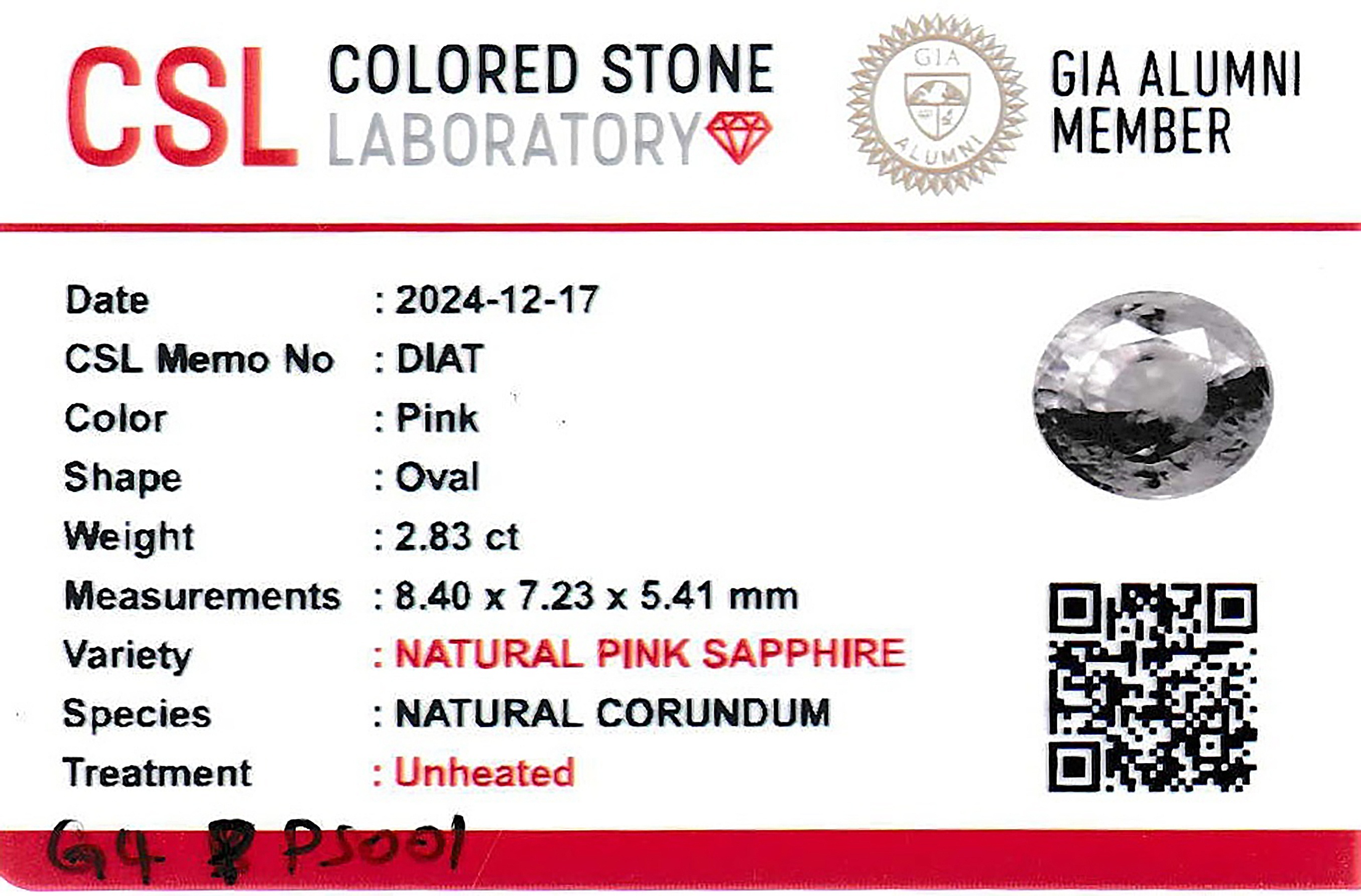 2.82 Ct. Pink Sapphire from Ceylon (Sri Lanka)