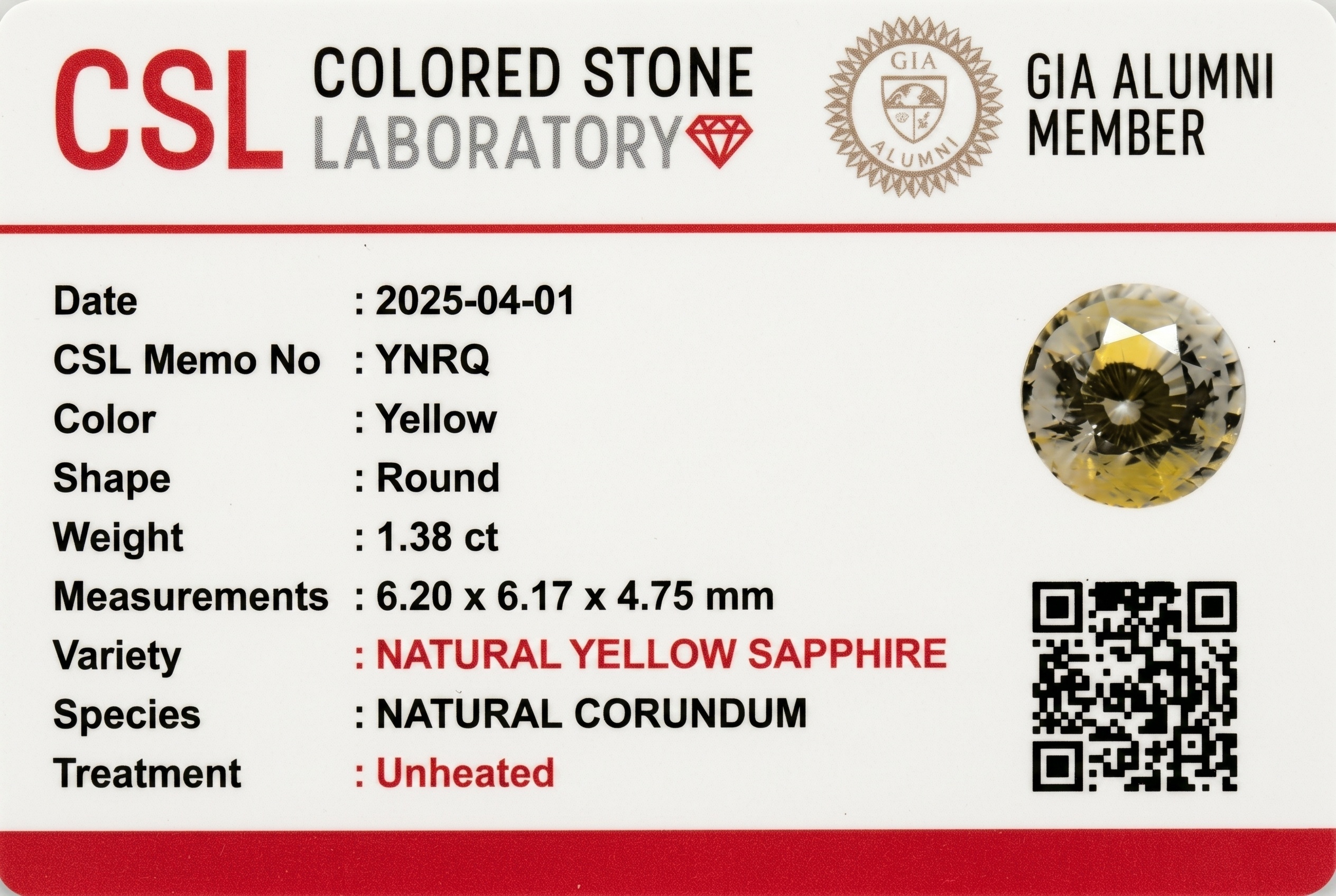 1.37 Ct. Yellow Sapphire from Ceylon (Sri Lanka)