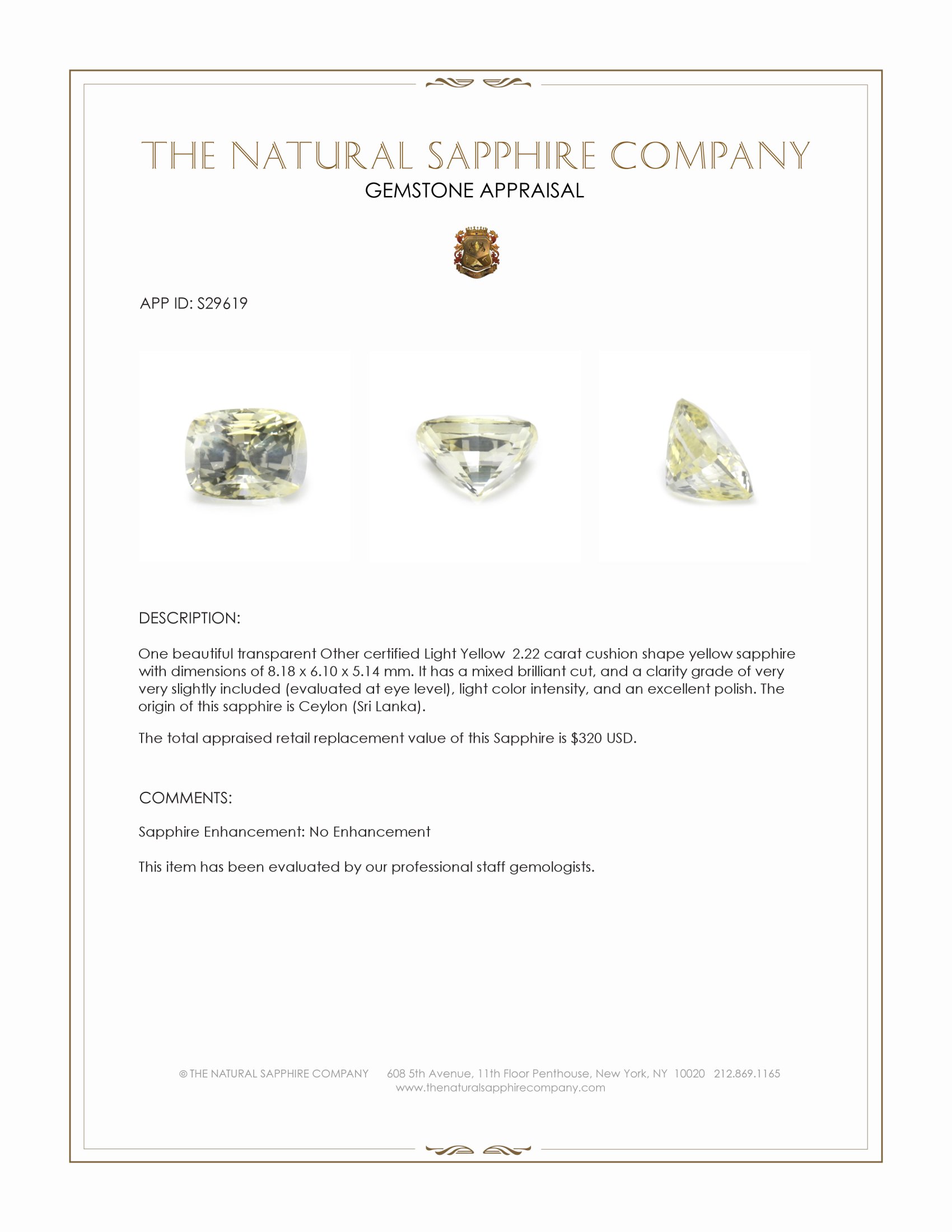 2.22 Ct. Yellow Sapphire from Ceylon (Sri Lanka)