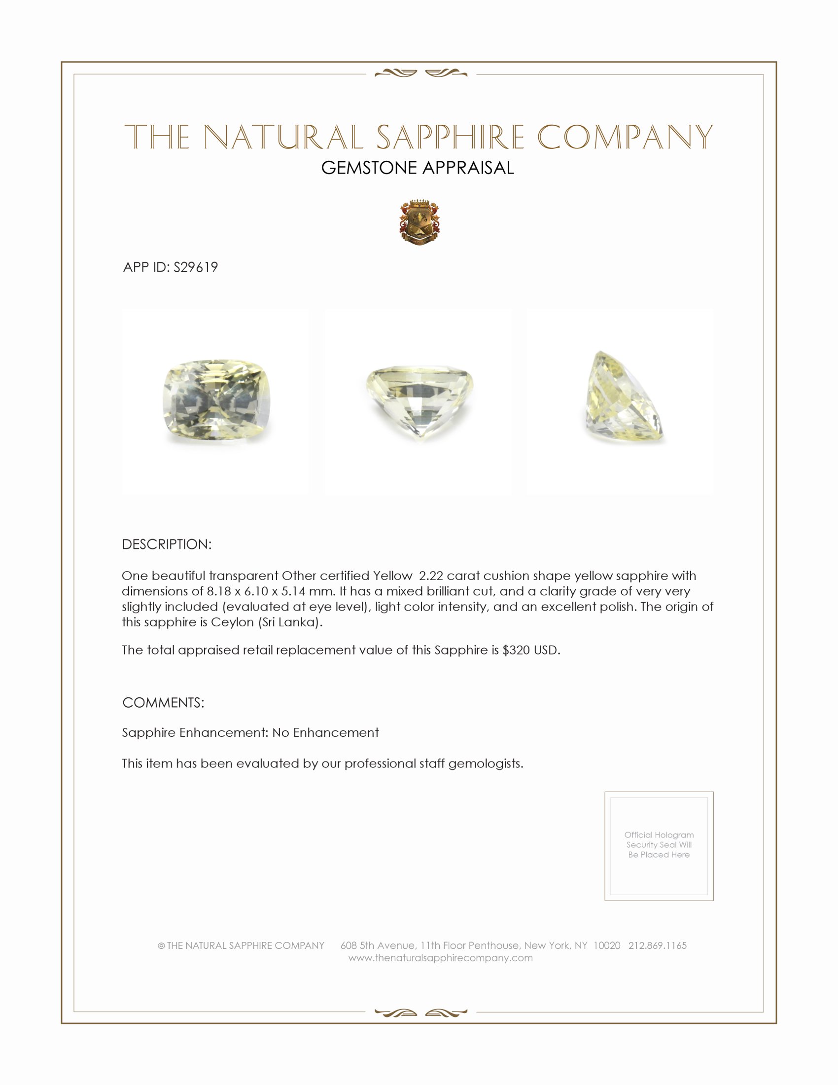2.22 Ct. Yellow Sapphire from Ceylon (Sri Lanka)