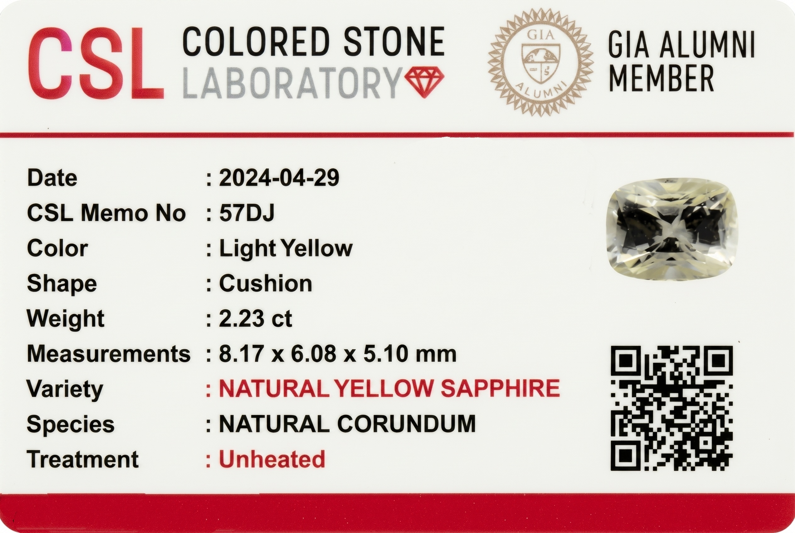 2.22 Ct. Yellow Sapphire from Ceylon (Sri Lanka)