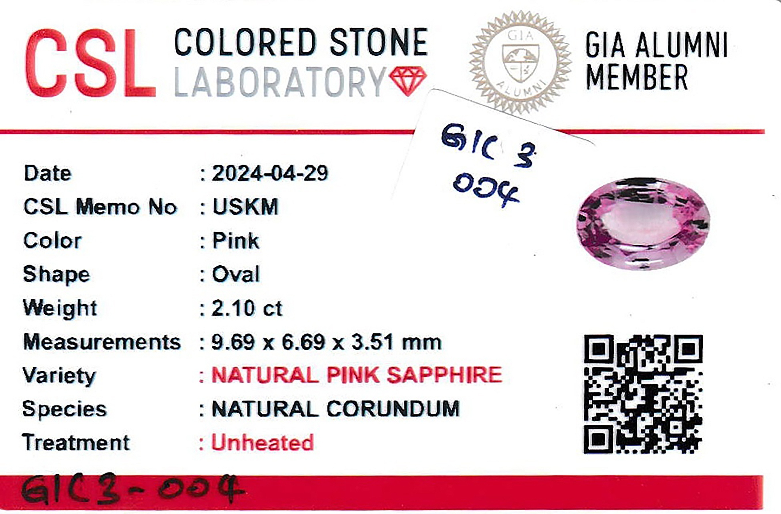 2.09 Ct. Pink Sapphire from Ceylon (Sri Lanka)