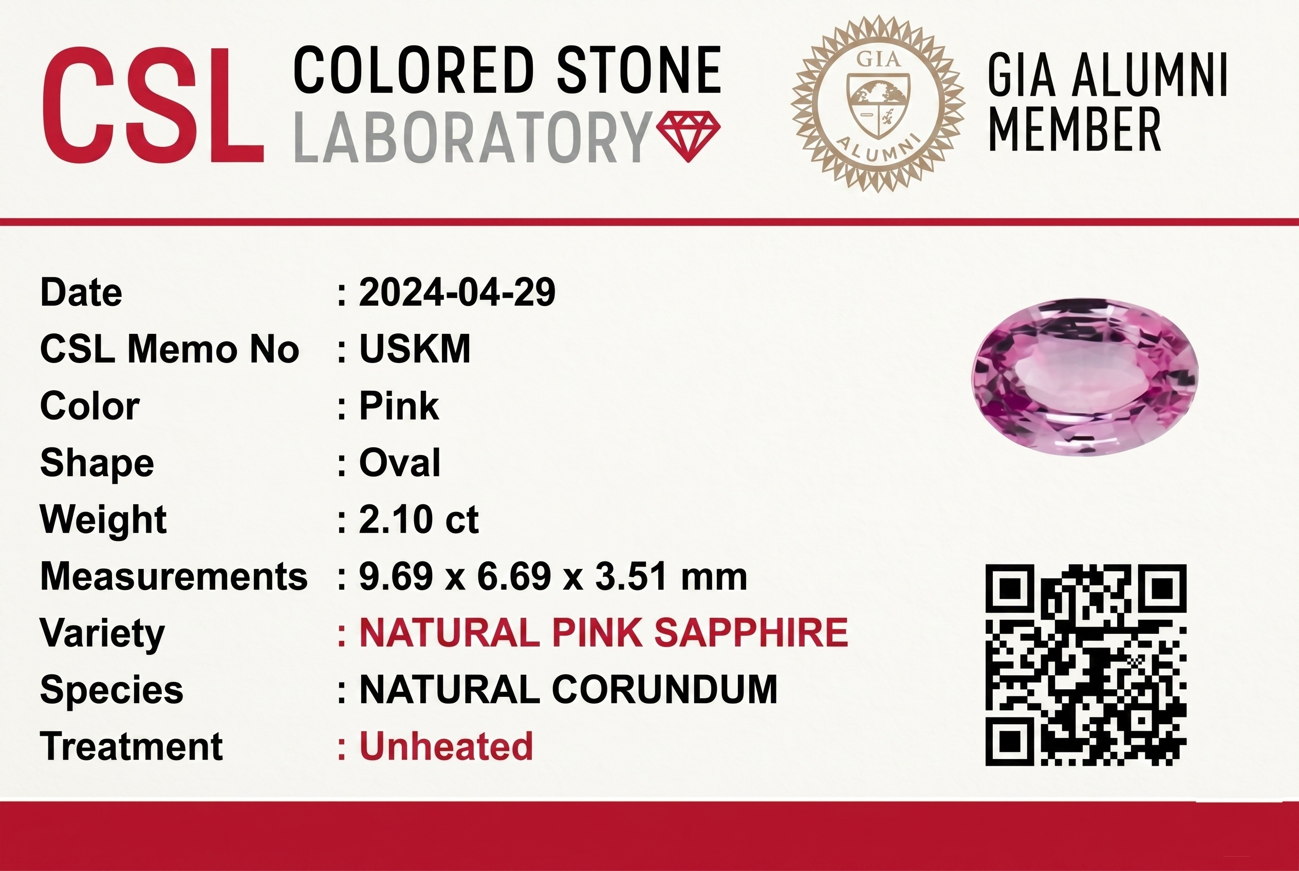 2.09 Ct. Pink Sapphire from Ceylon (Sri Lanka)