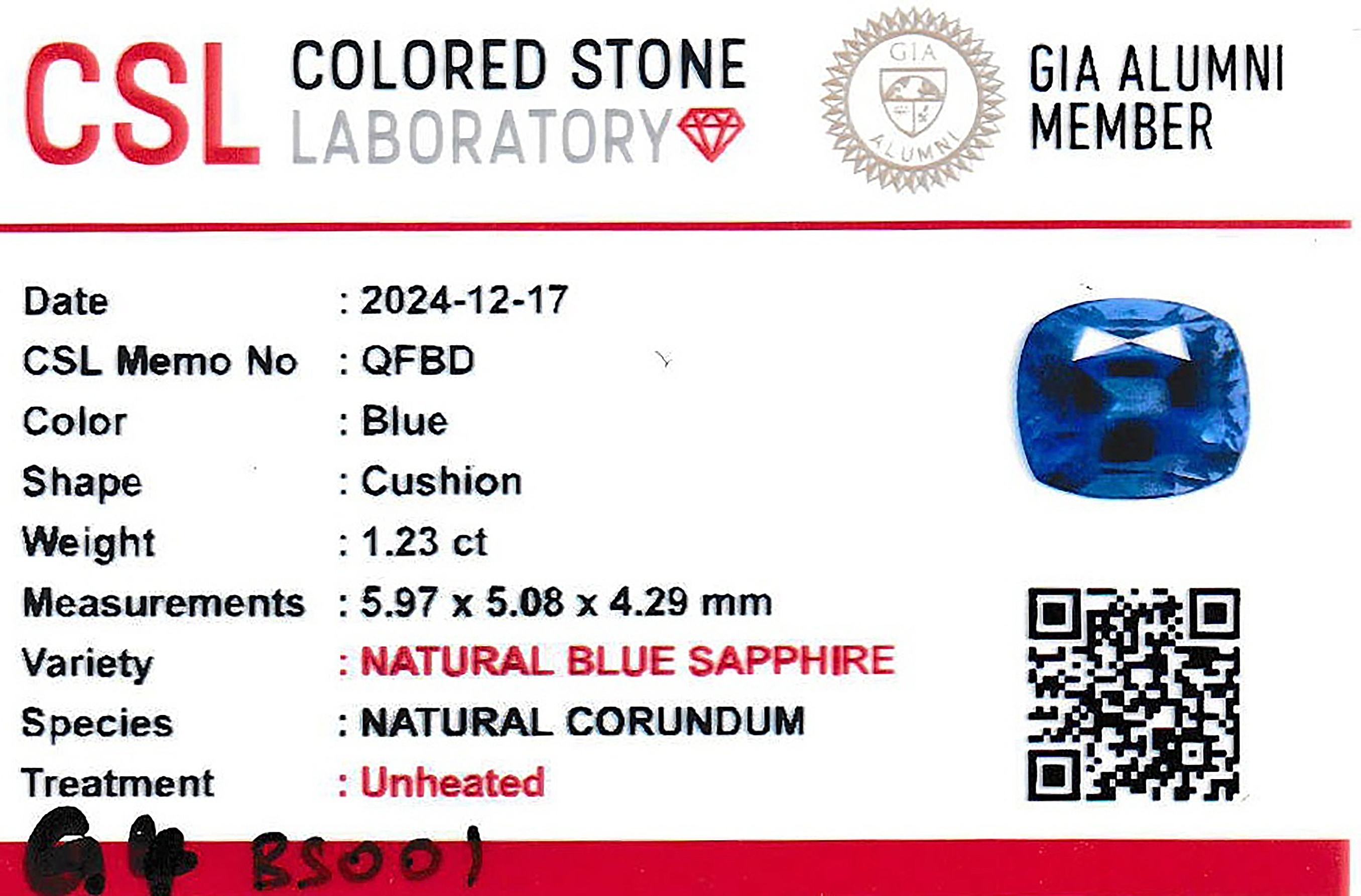 1.23 Ct. Blue Sapphire from Ceylon (Sri Lanka)