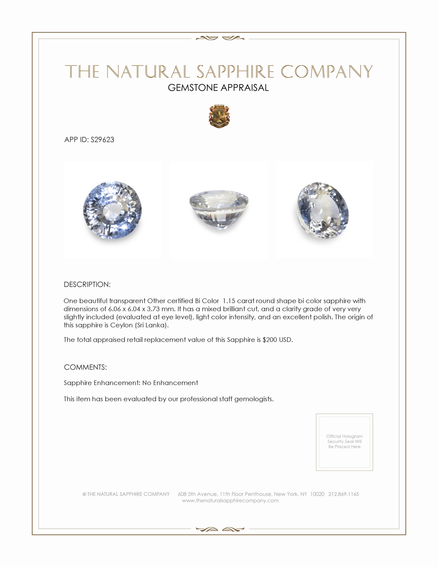 1.15 Ct. Bi Color Sapphire from Ceylon (Sri Lanka)