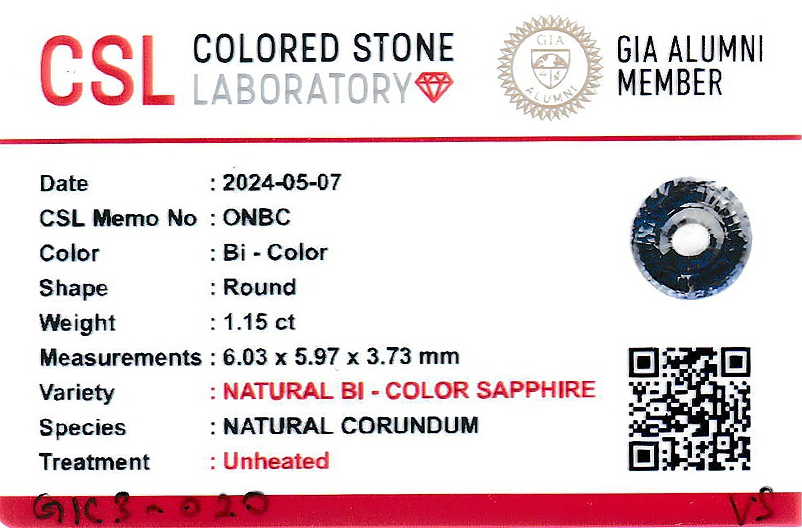 1.15 Ct. Bi Color Sapphire from Ceylon (Sri Lanka)