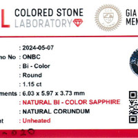 1.15 Ct. Bi Color Sapphire from Ceylon (Sri Lanka) Scan Report