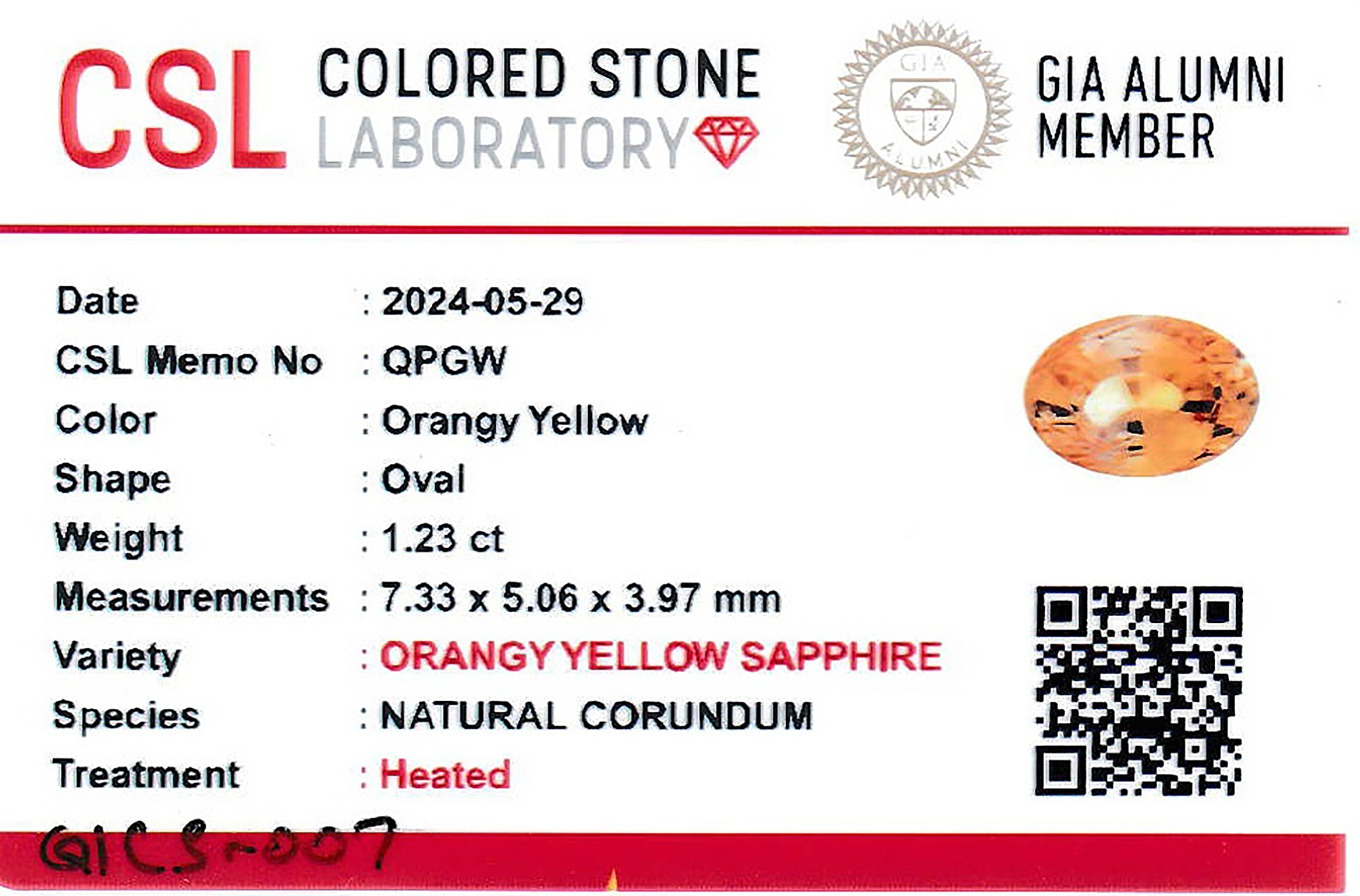 1.24 Ct. Peach Sapphire from Ceylon (Sri Lanka)