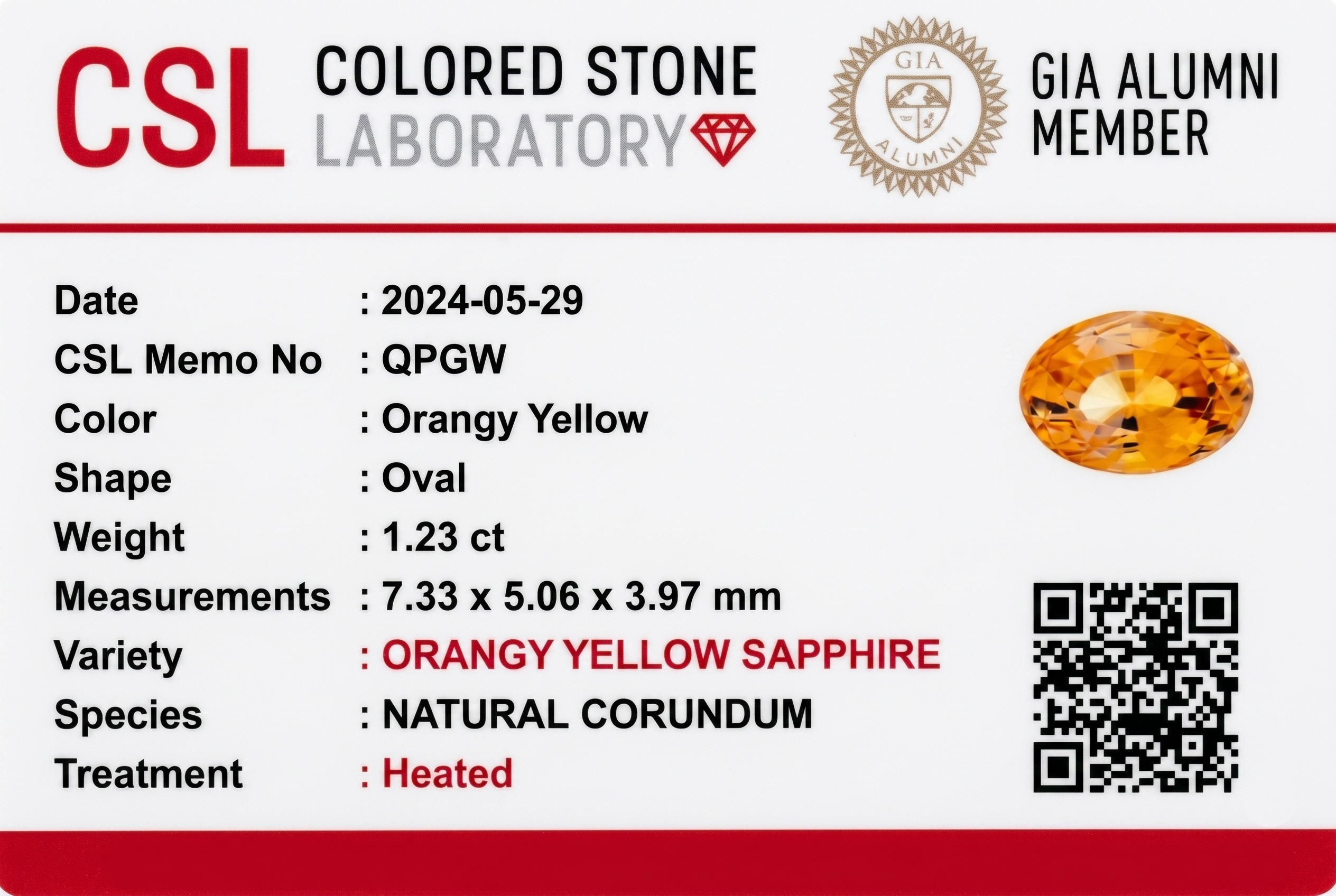 1.24 Ct. Peach Sapphire from Ceylon (Sri Lanka)