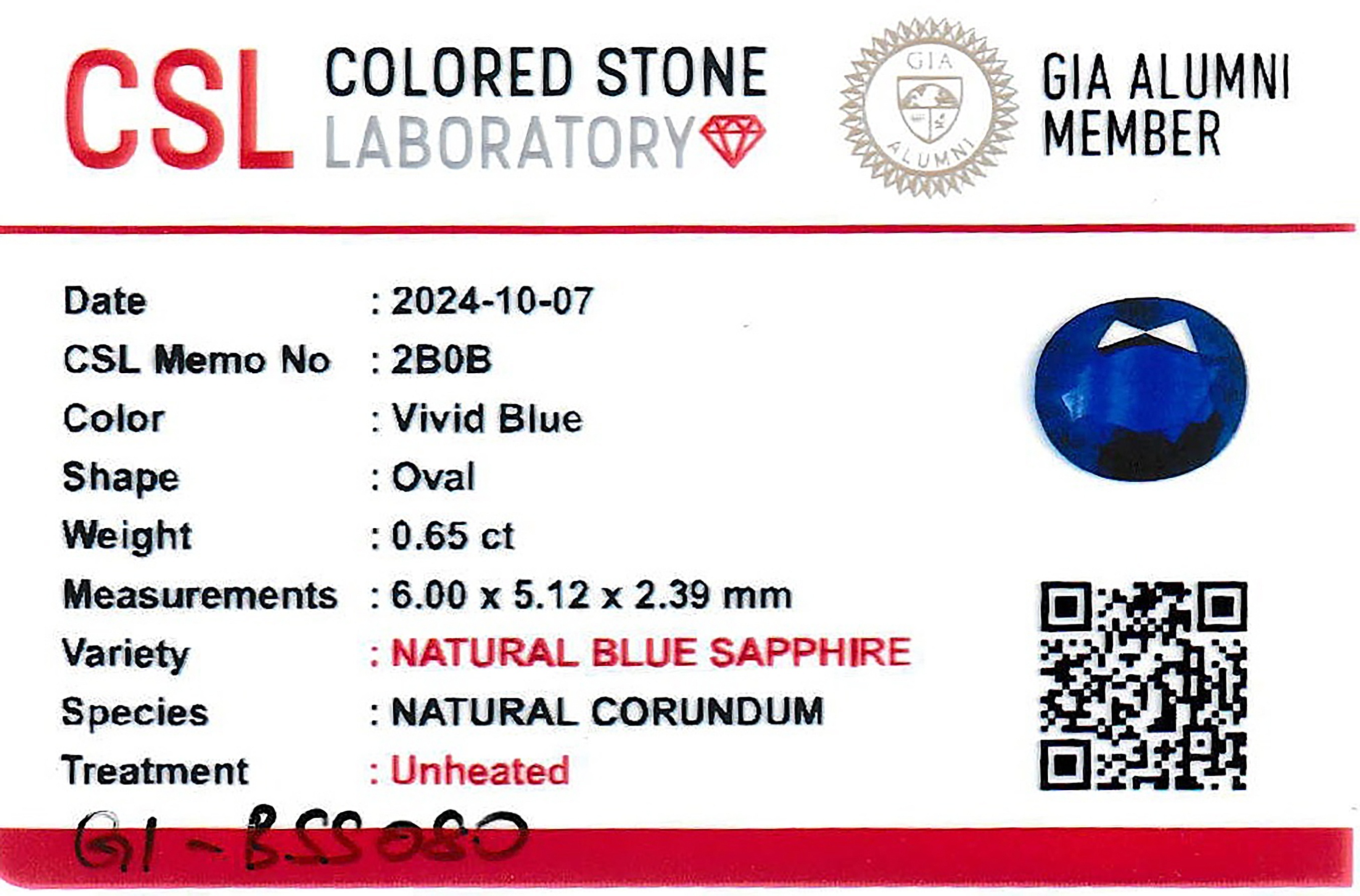 0.66 Ct. Blue Sapphire from Ceylon (Sri Lanka)