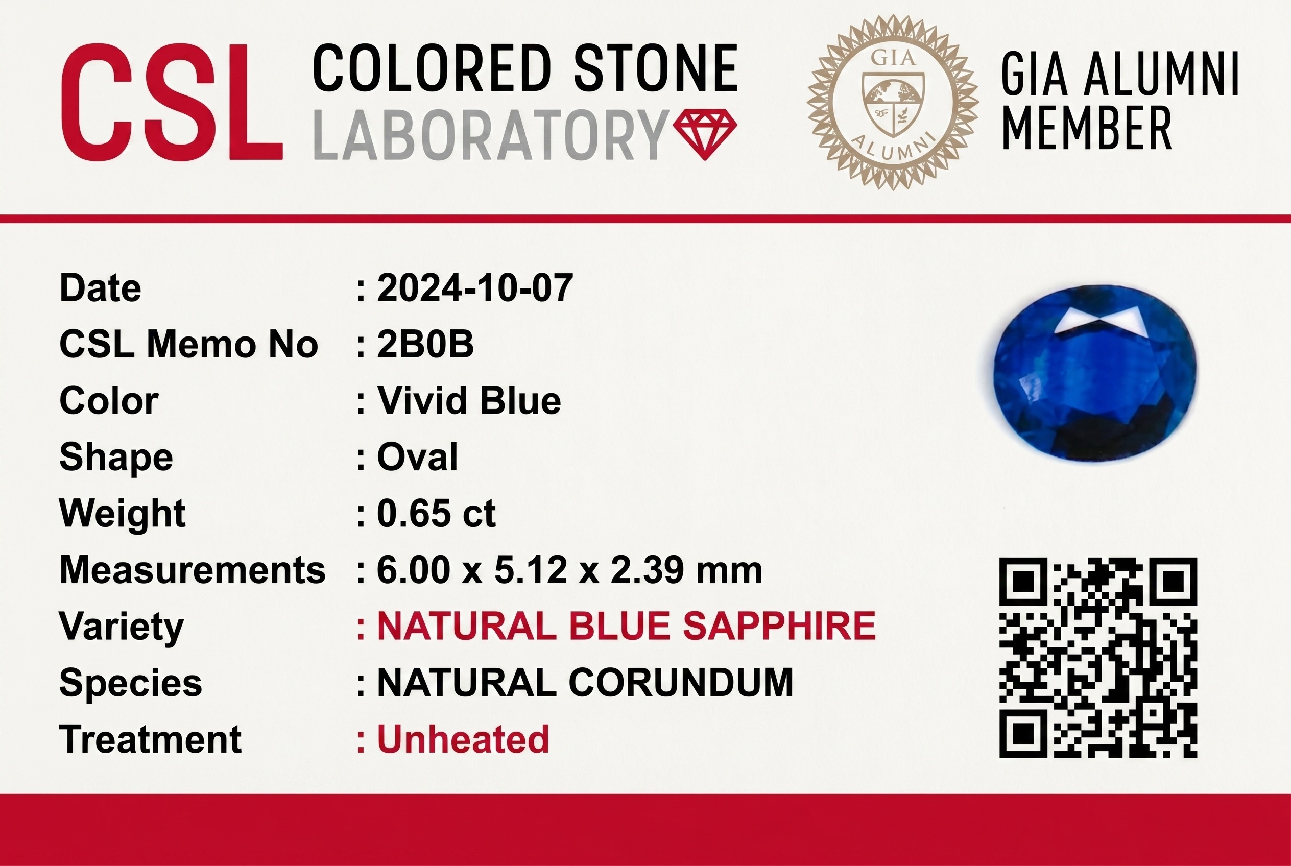 0.66 Ct. Blue Sapphire from Ceylon (Sri Lanka)