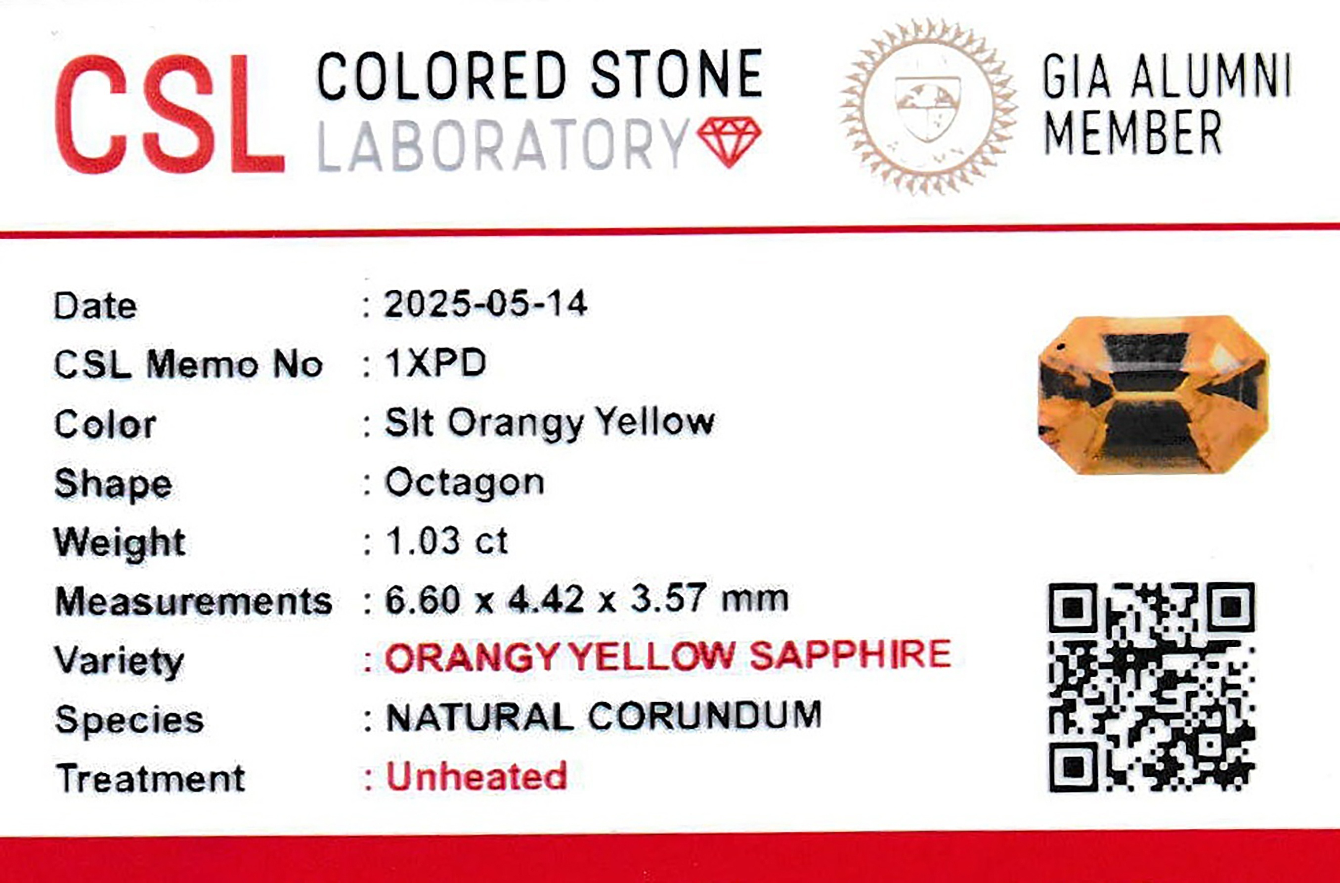 1.04 Ct. Peach Sapphire from Ceylon (Sri Lanka)