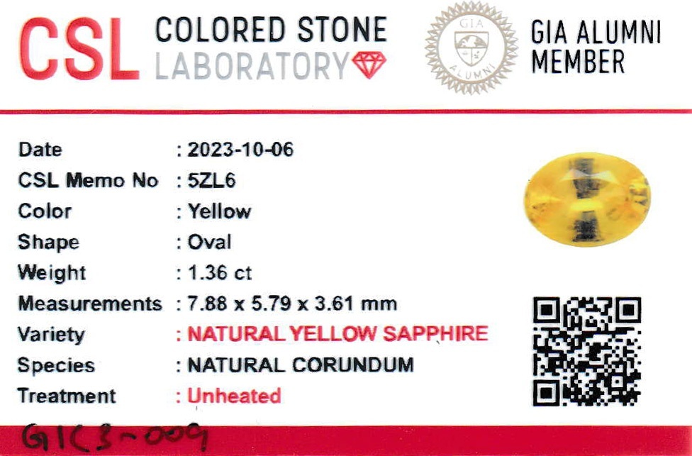1.35 Ct. Yellow Sapphire from Ceylon (Sri Lanka)