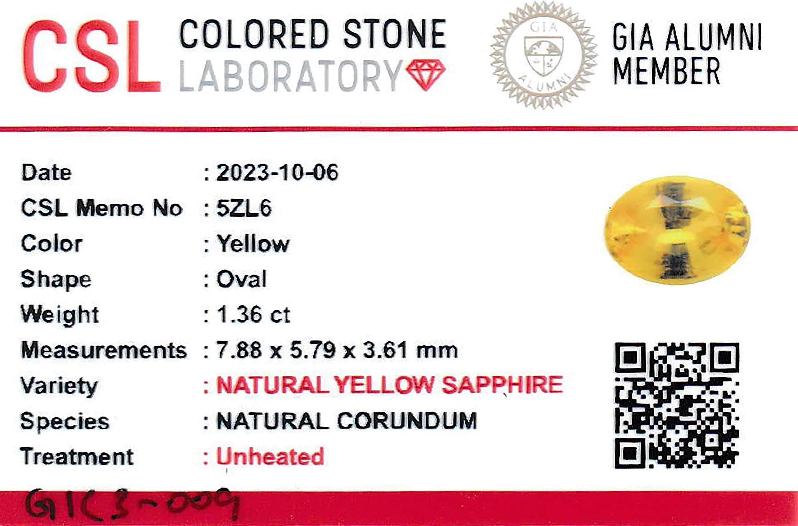 1.35 Ct. Yellow Sapphire from Ceylon (Sri Lanka)