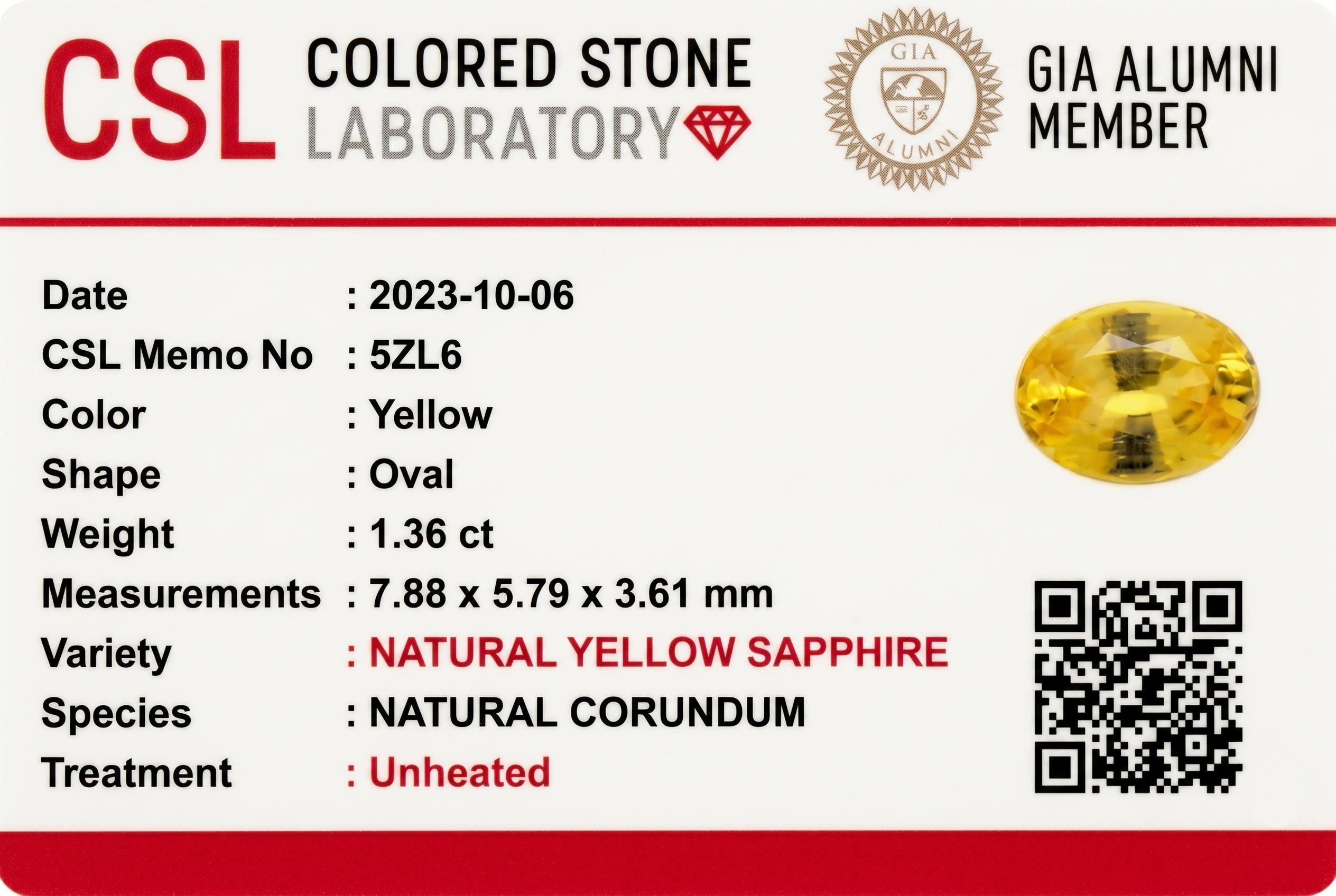 1.35 Ct. Yellow Sapphire from Ceylon (Sri Lanka)