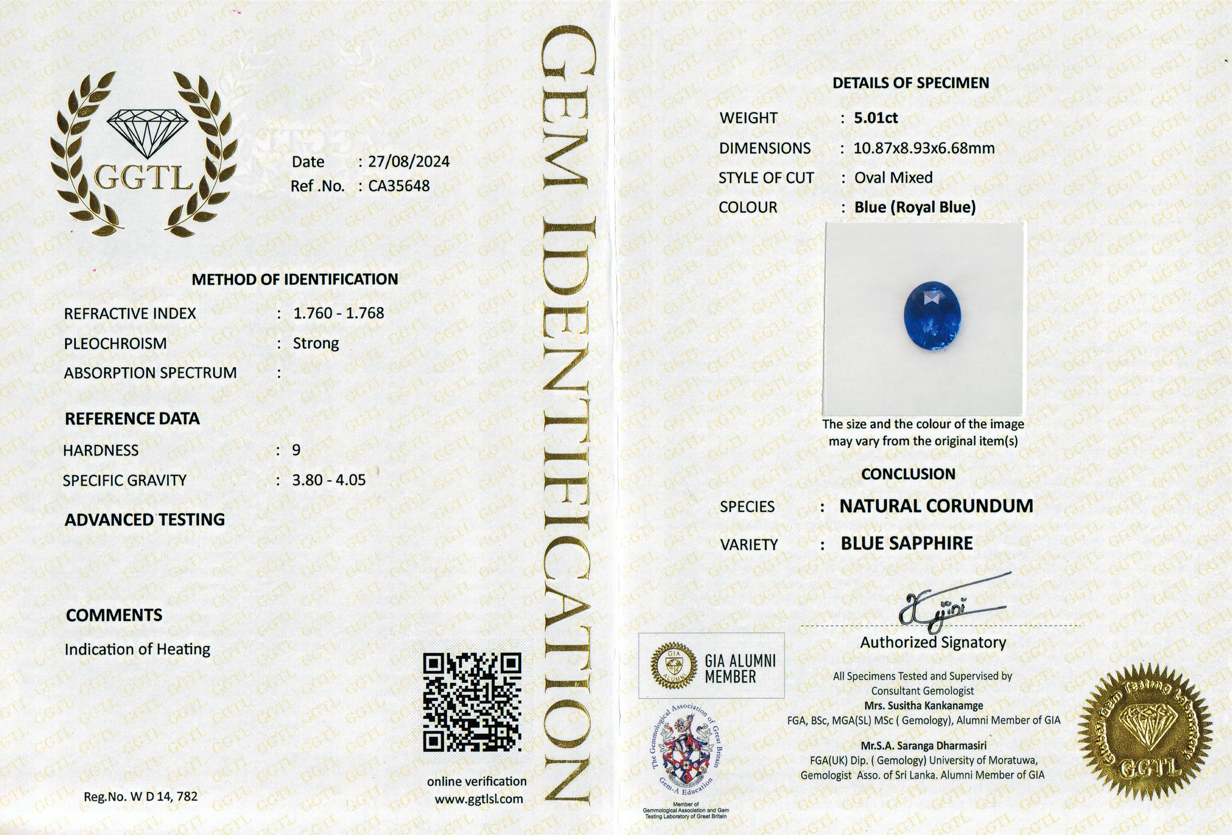 5.02 Ct. Blue Sapphire from Ceylon (Sri Lanka)