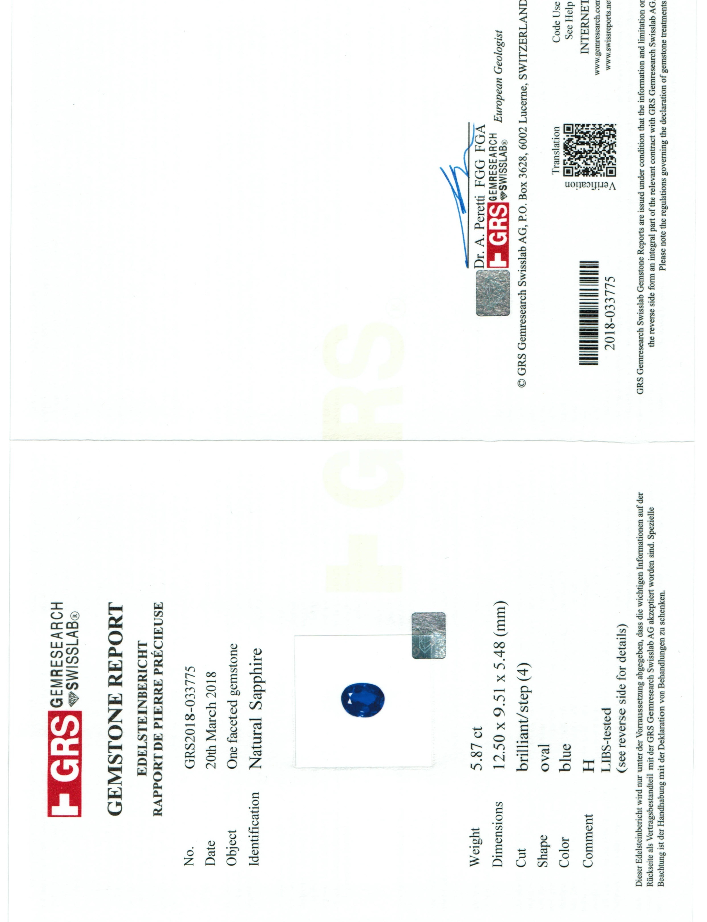 5.87 Ct. Blue Sapphire from Madagascar