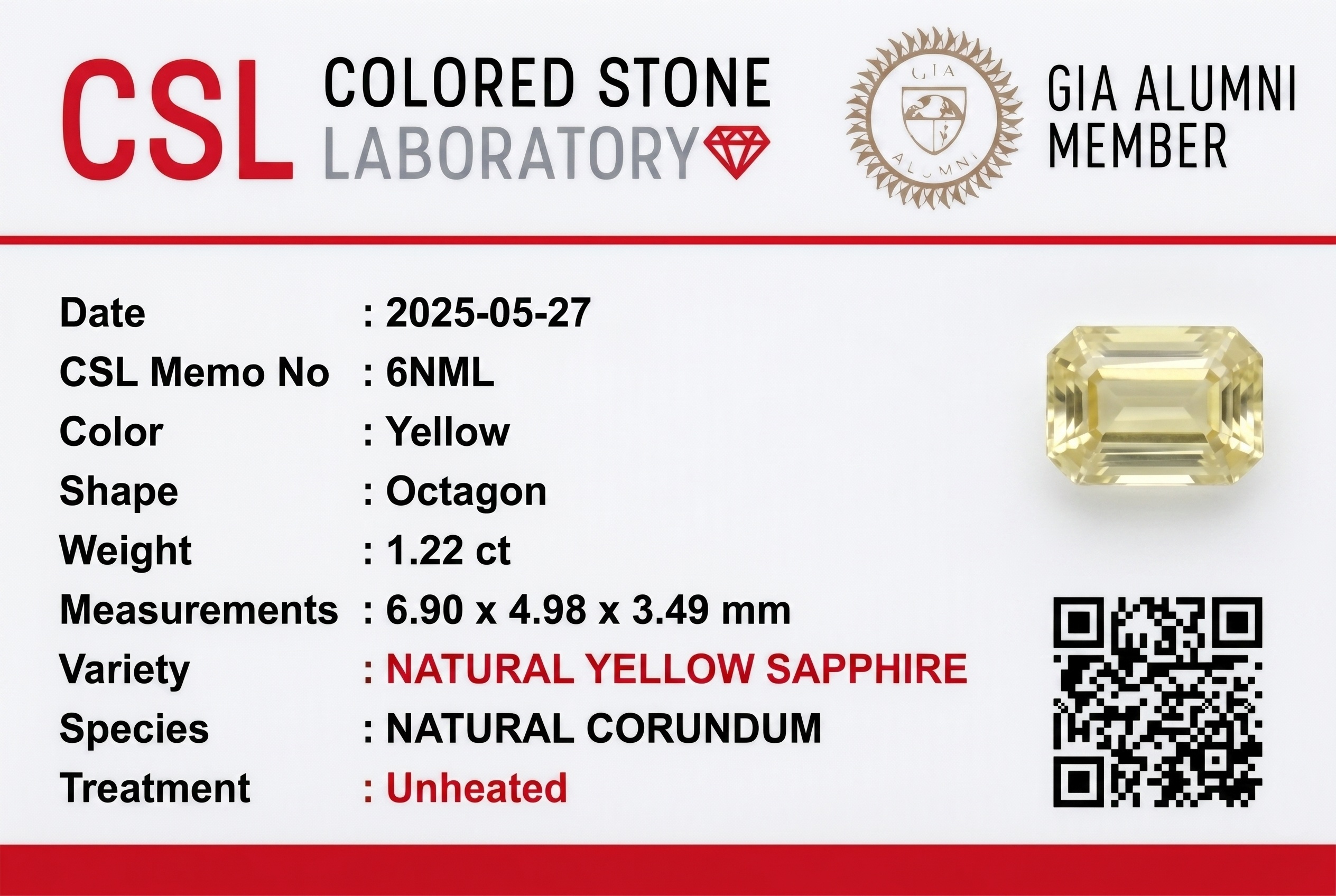 1.20 Ct. Yellow Sapphire from Ceylon (Sri Lanka)