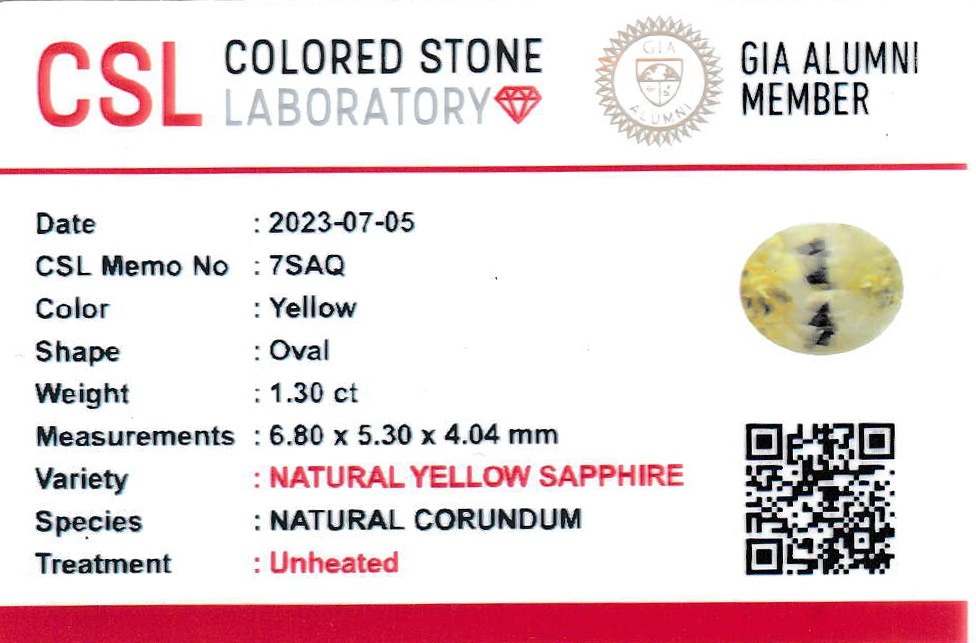 1.31 Ct. Yellow Sapphire from Ceylon (Sri Lanka)
