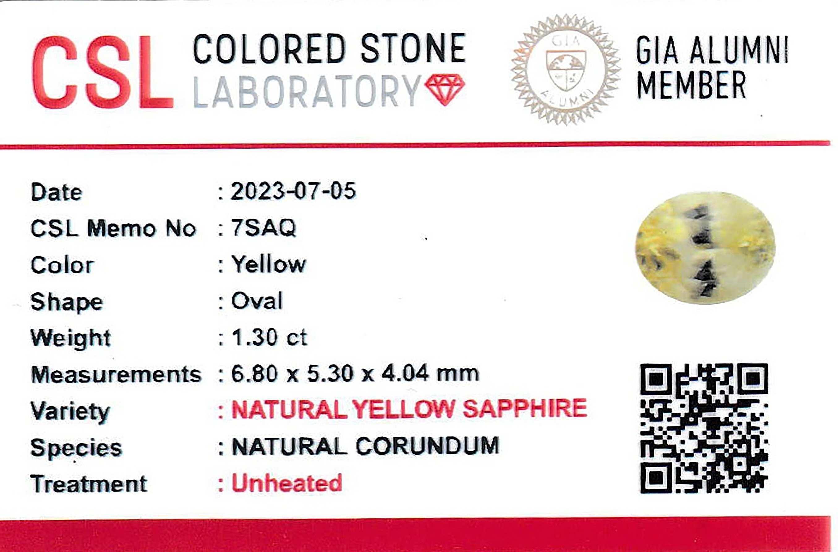 1.31 Ct. Yellow Sapphire from Ceylon (Sri Lanka)