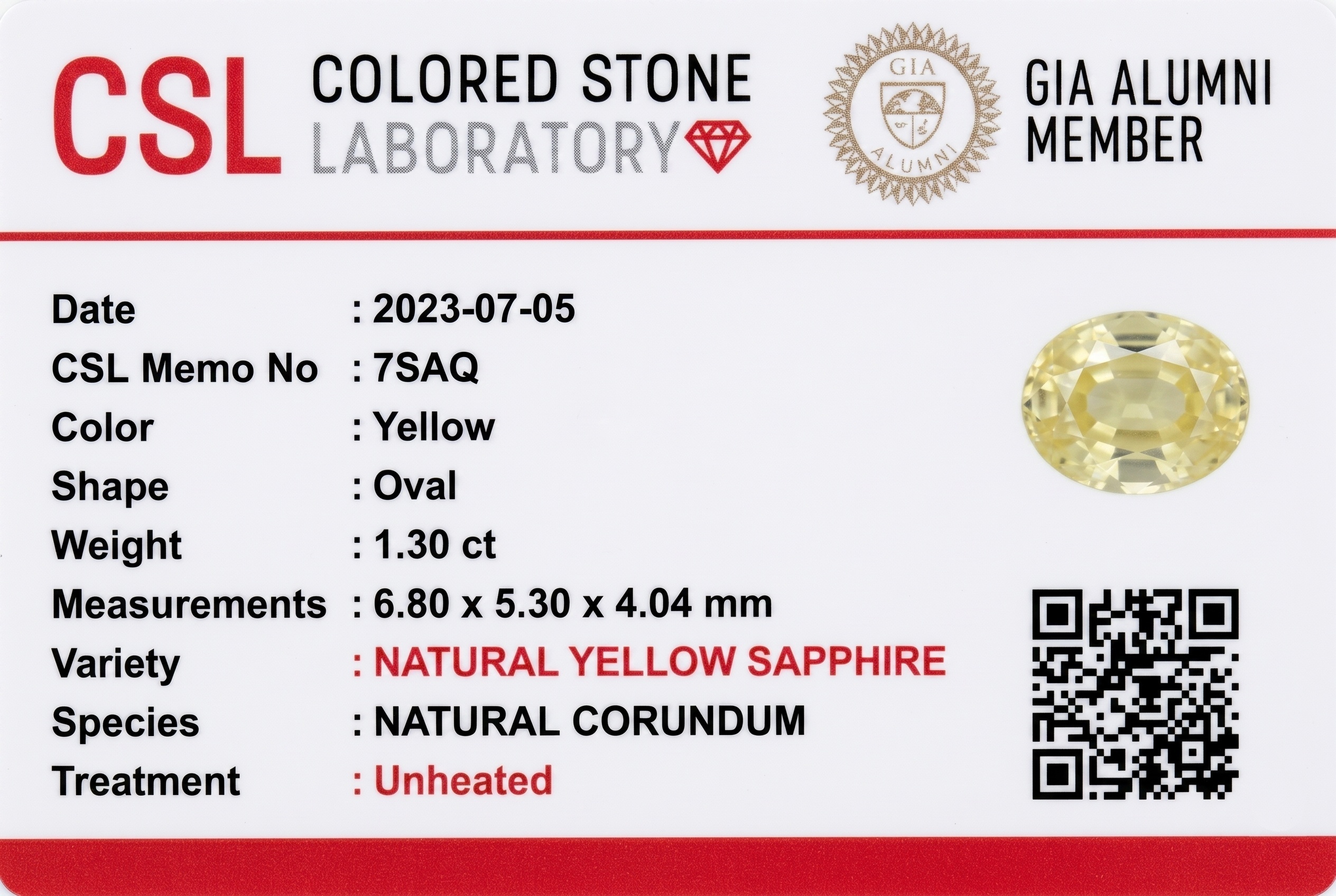 1.31 Ct. Yellow Sapphire from Ceylon (Sri Lanka)