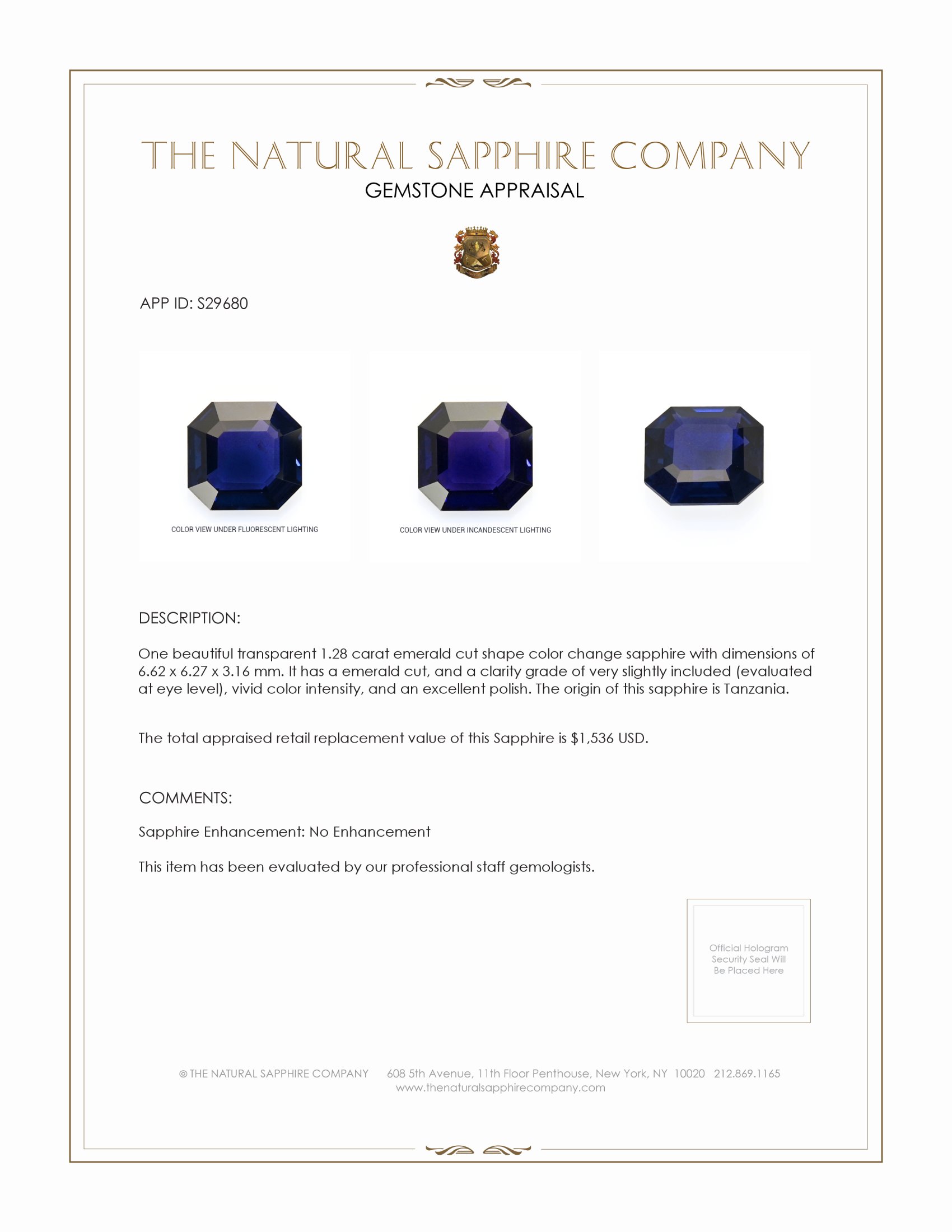 1.28 Ct. Color Change Sapphire from Tanzania