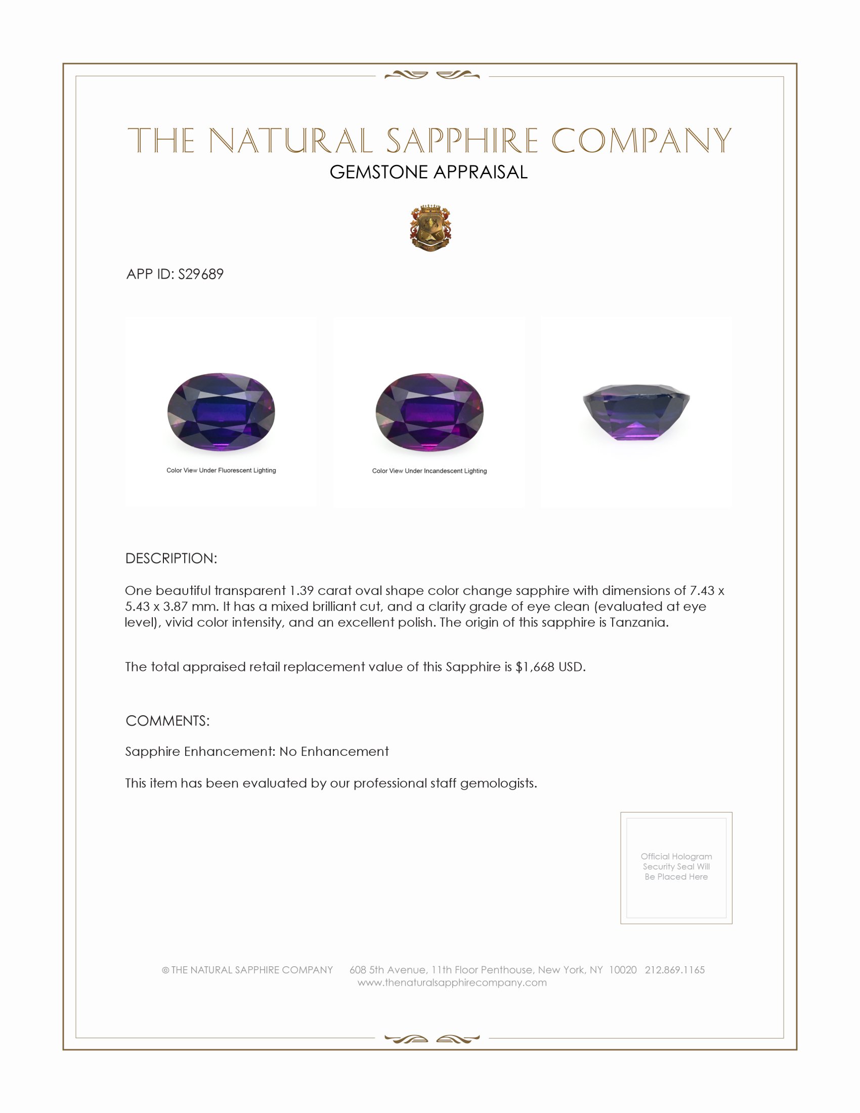 1.39 Ct. Color Change Sapphire from Tanzania