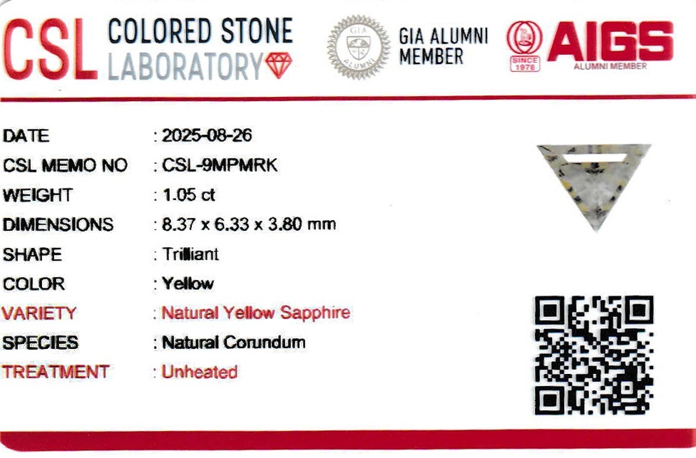 1.04 Ct. Yellow Sapphire from Ceylon (Sri Lanka)