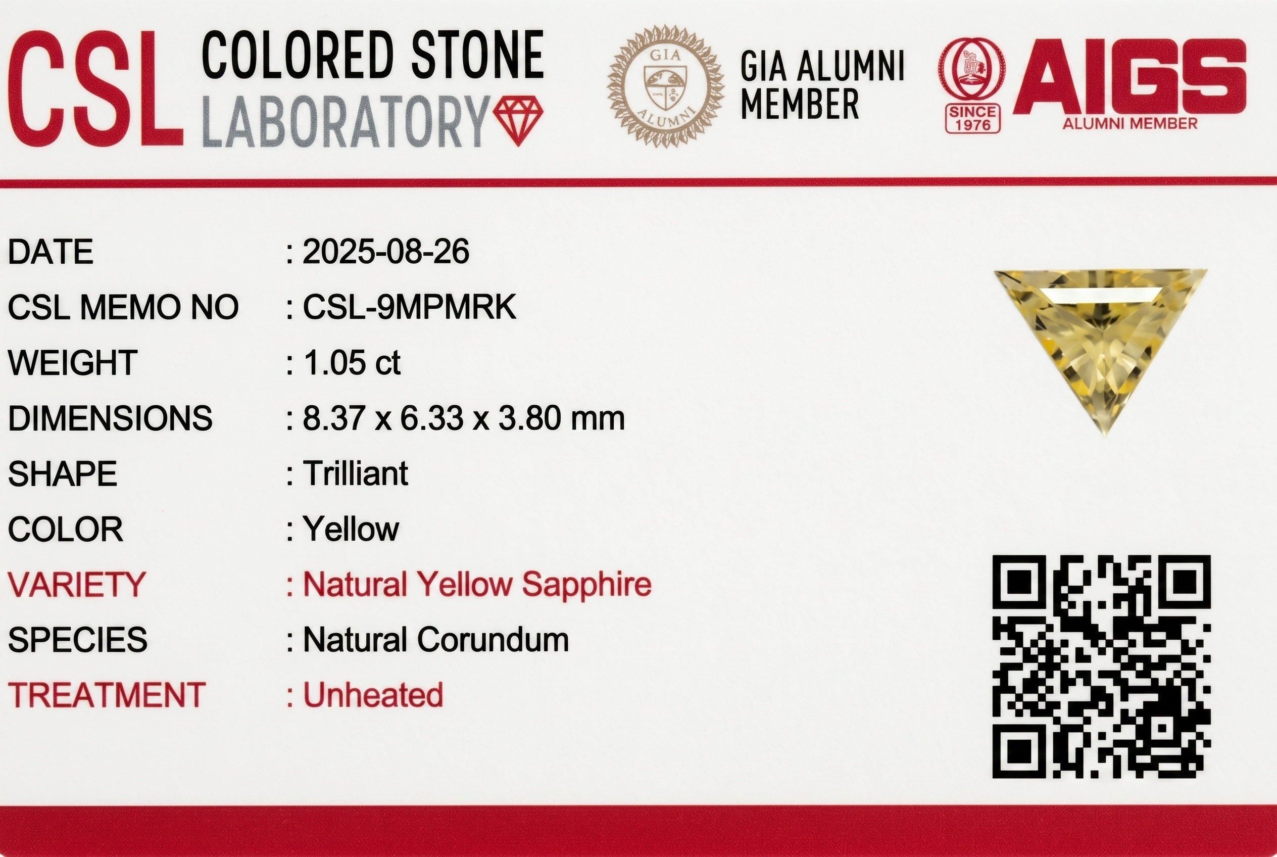 1.04 Ct. Yellow Sapphire from Ceylon (Sri Lanka)