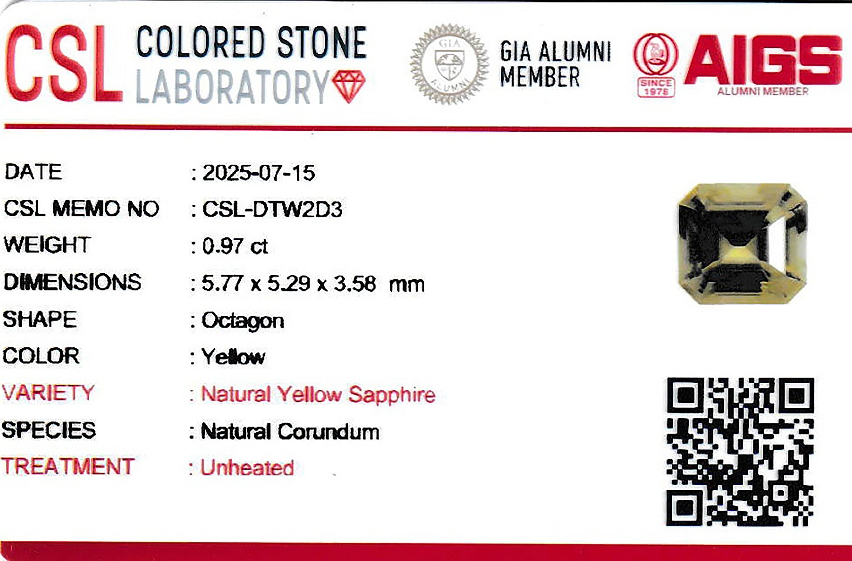 0.97 Ct. Yellow Sapphire from Ceylon (Sri Lanka)