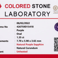 1.35 Ct. Purple Sapphire from Ceylon (Sri Lanka) Scan Report