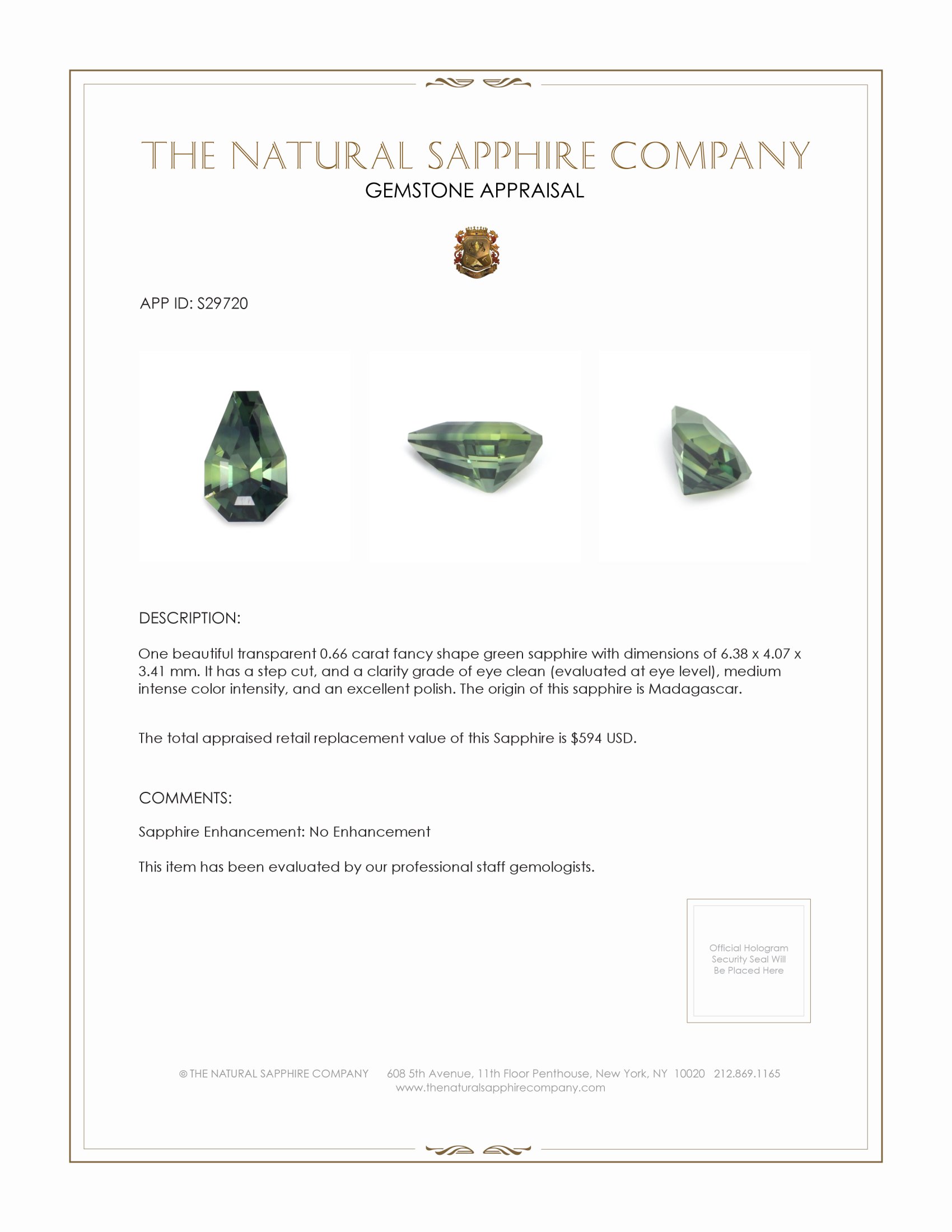 0.66 Ct. Green Sapphire from Madagascar