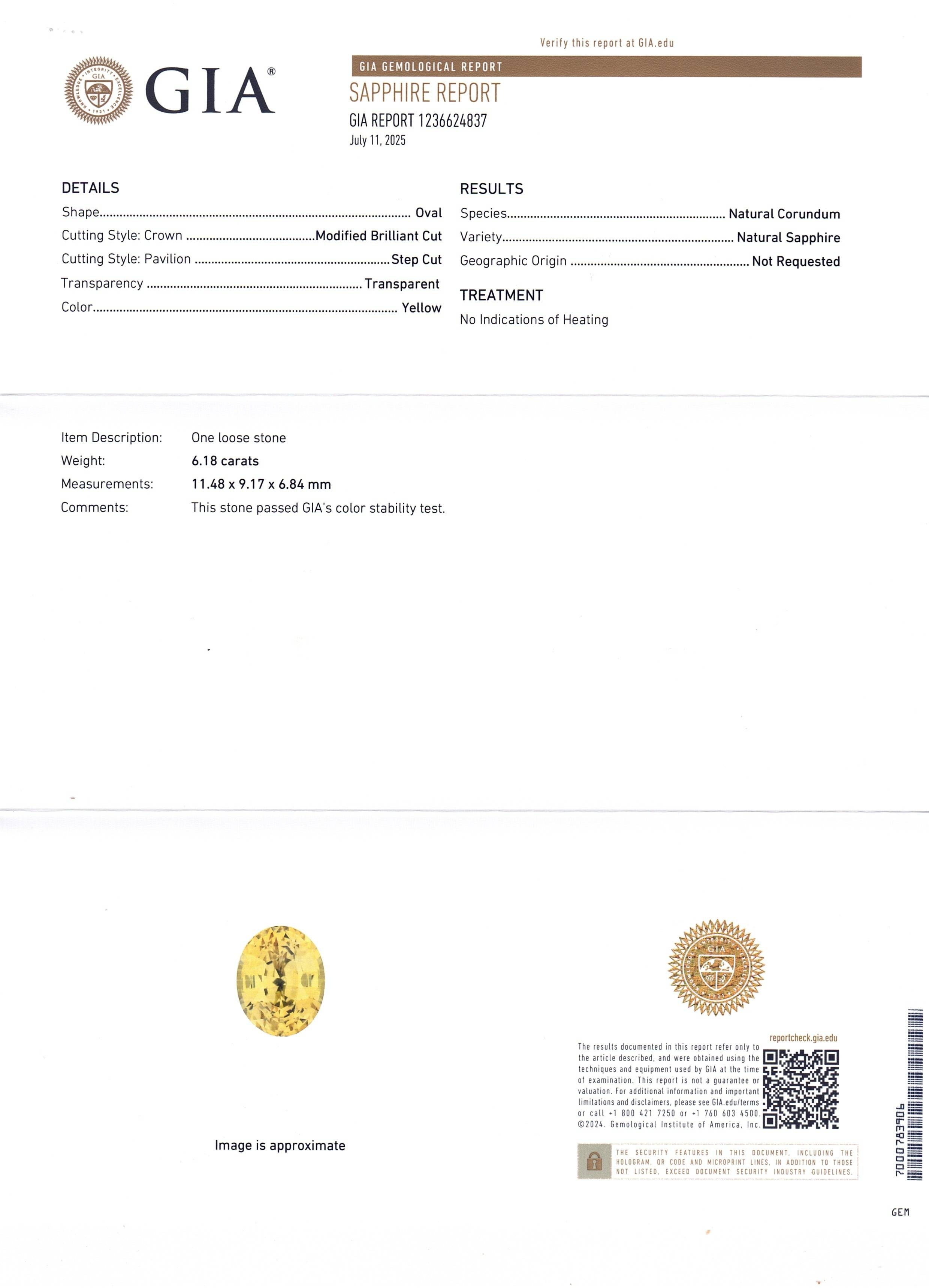 6.18 Ct. Yellow Sapphire from Ceylon (Sri Lanka)