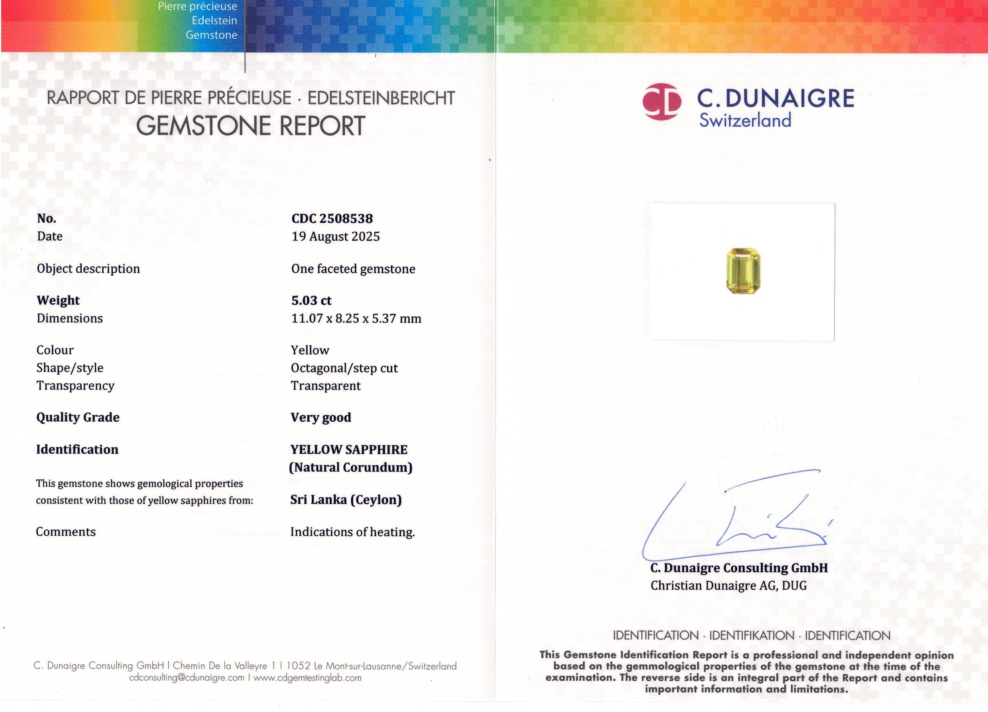 5.03 Ct. Yellow Sapphire from Ceylon (Sri Lanka)