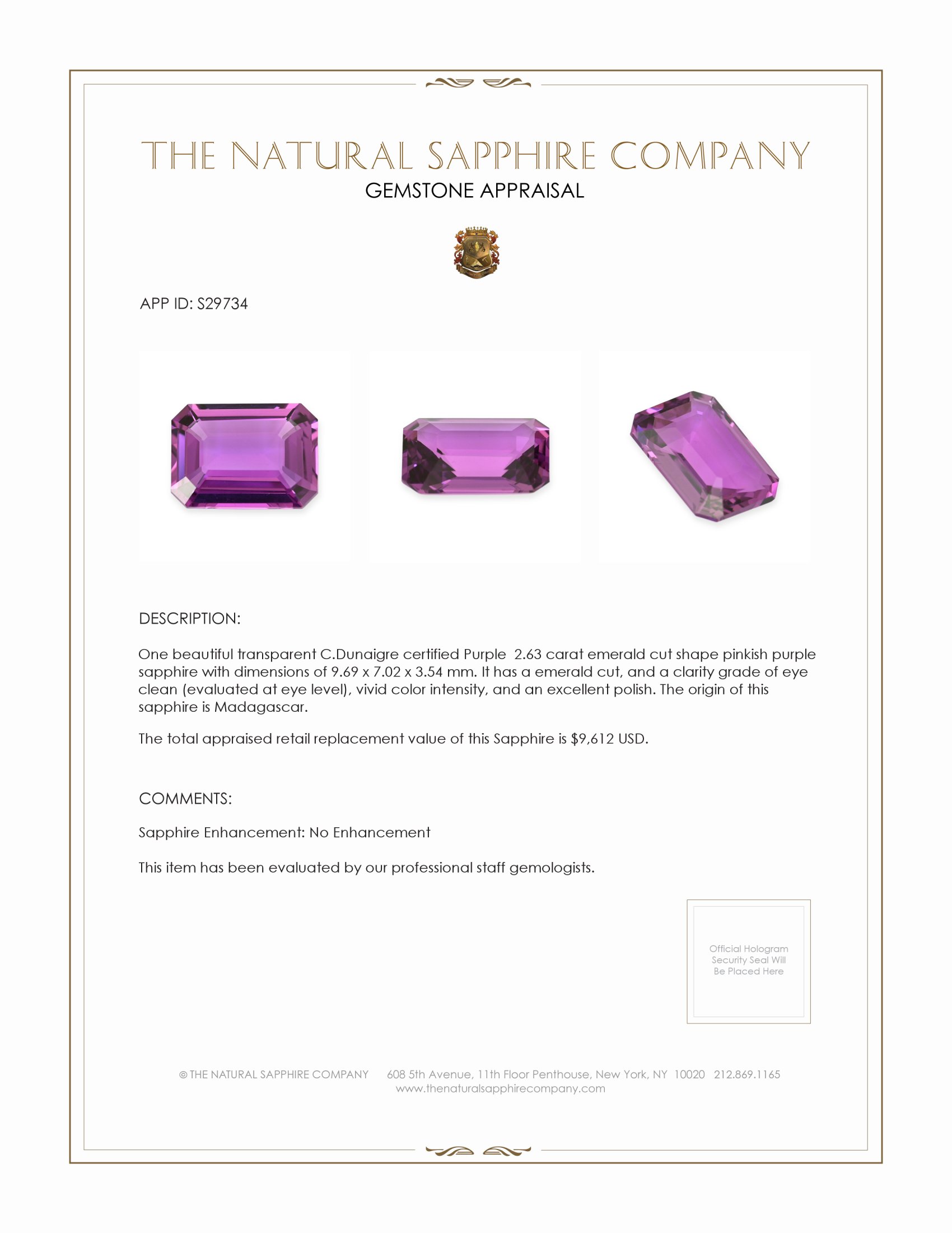 2.63 Ct. Pinkish Purple Sapphire from Madagascar