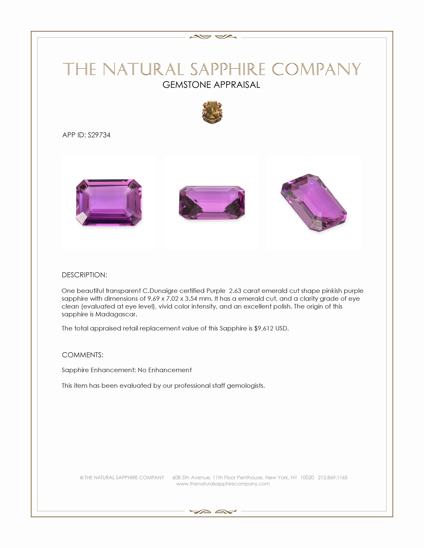 2.63 Ct. Pinkish Purple Sapphire from Madagascar