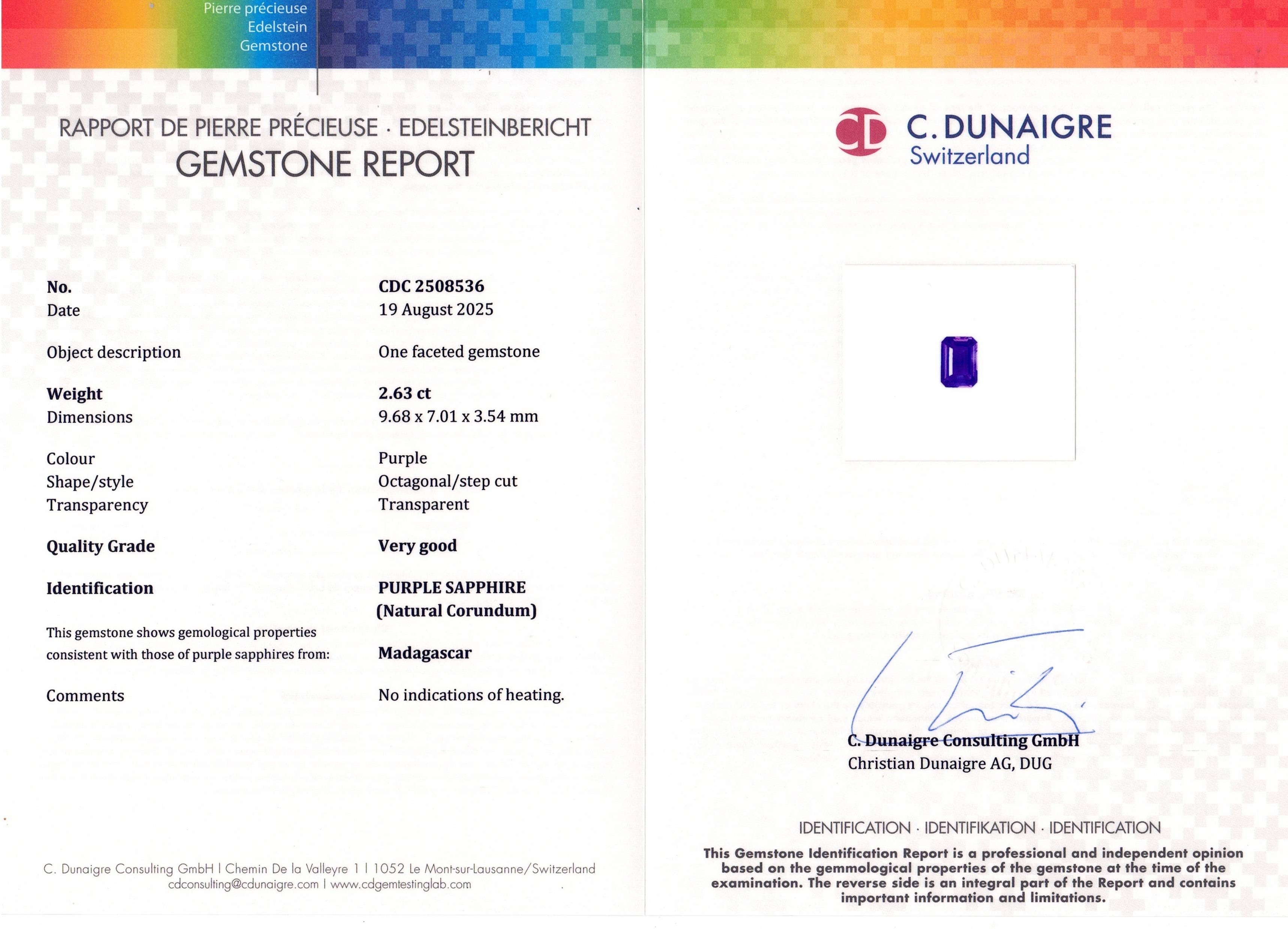 2.63 Ct. Pinkish Purple Sapphire from Madagascar