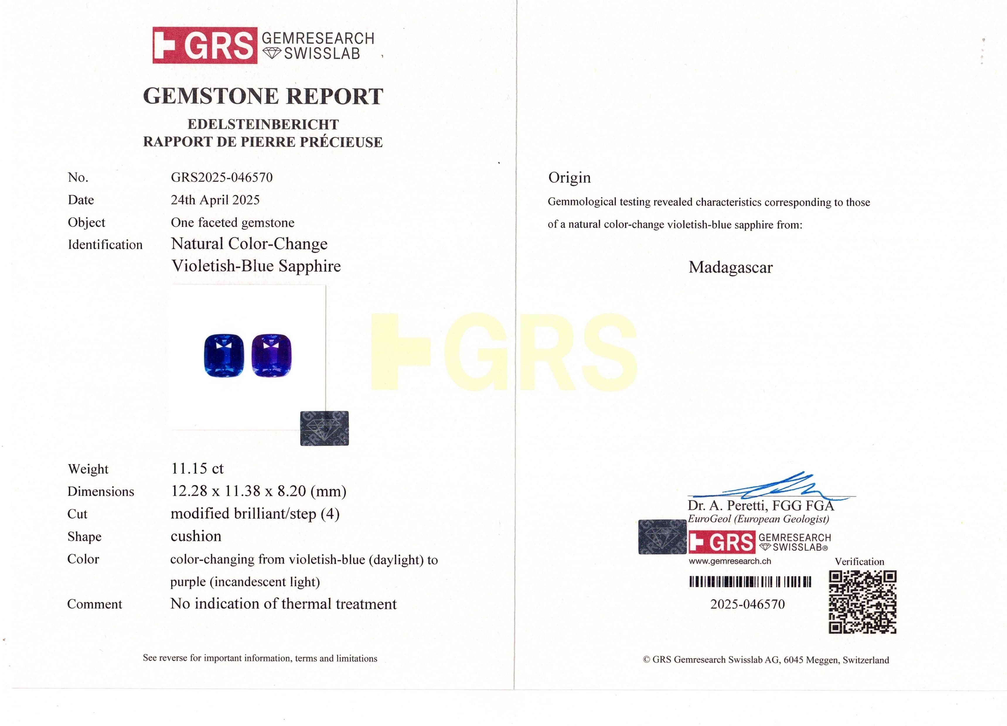 11.15 Ct. Color Change Sapphire from Madagascar