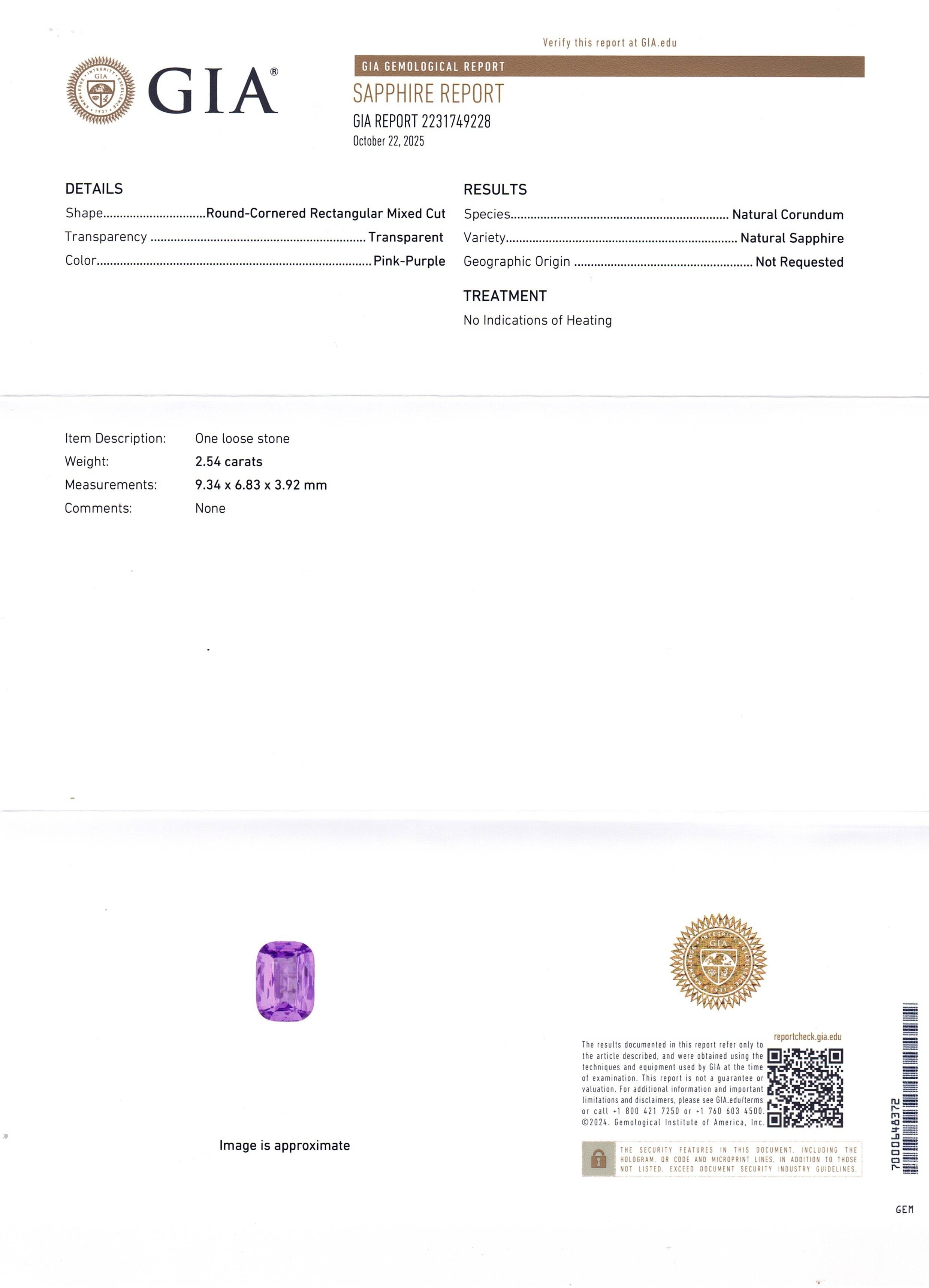 2.54 Ct. Pinkish Purple Sapphire from Ceylon (Sri Lanka)