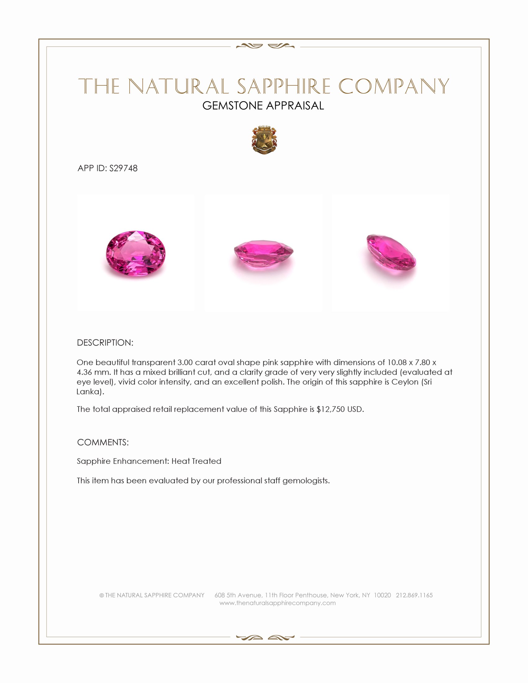 3.00 Ct. Pink Sapphire from Ceylon (Sri Lanka)