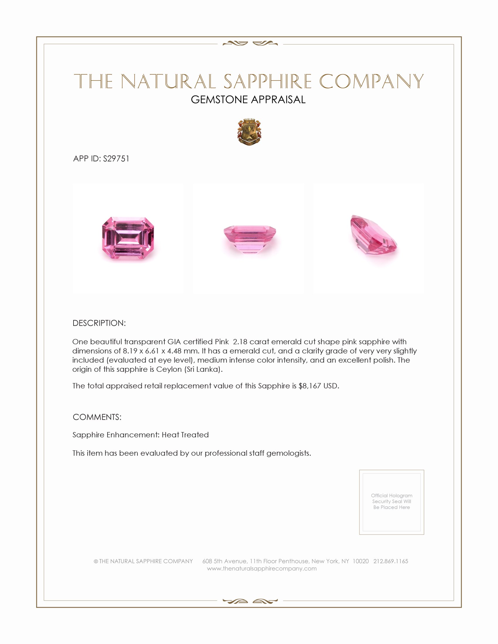 2.18 Ct. Pink Sapphire from Ceylon (Sri Lanka)
