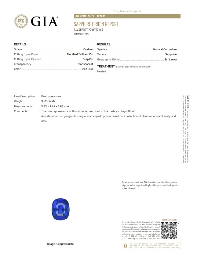 3.52 Ct. Blue Sapphire from Ceylon (Sri Lanka)